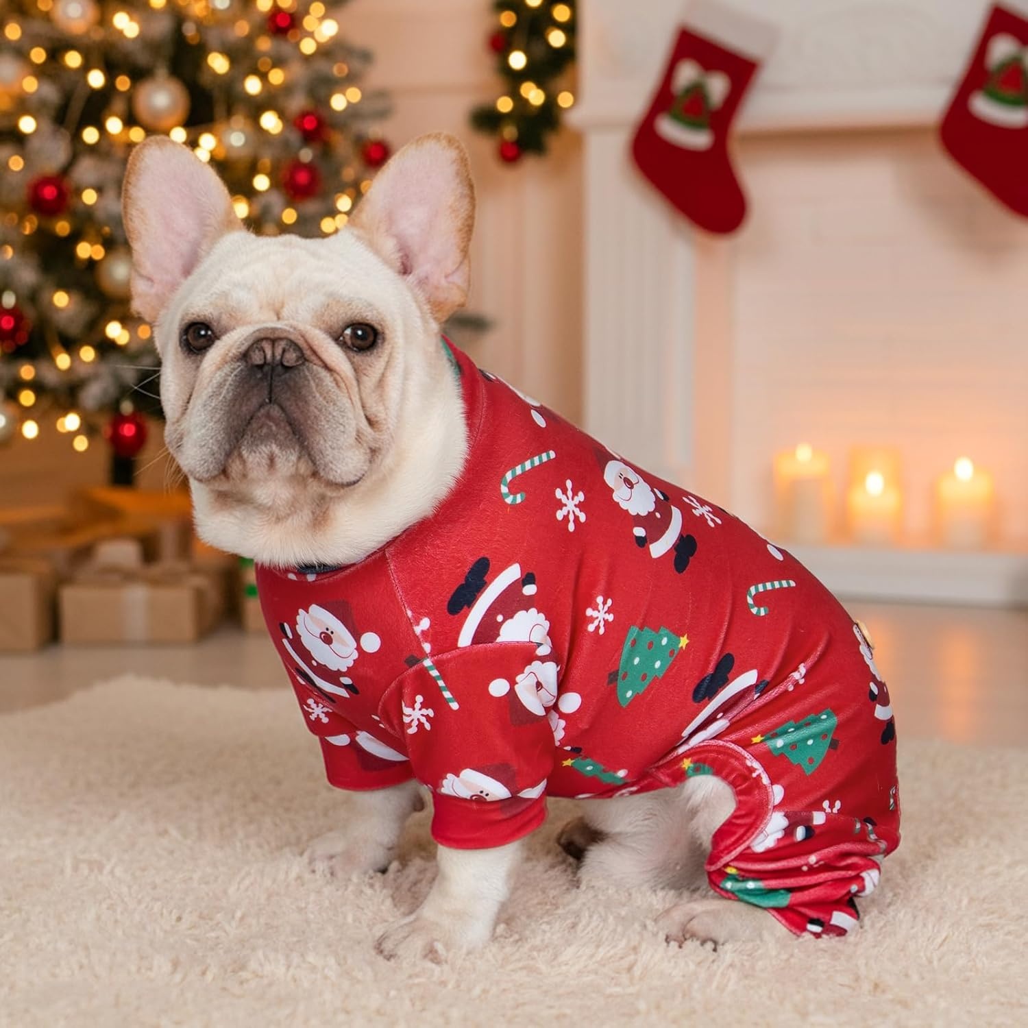 image:imageKYEESE Dog Christmas Pajamas Turtleneck Dog Pajamas for Small Dogs Soft Velvet Holiday Pet Onesie with 4 Legs Lightweight Onesie Cozy Warm Pet Sleepwear Cute Festive Doggie Outfit Medium02 Xmas