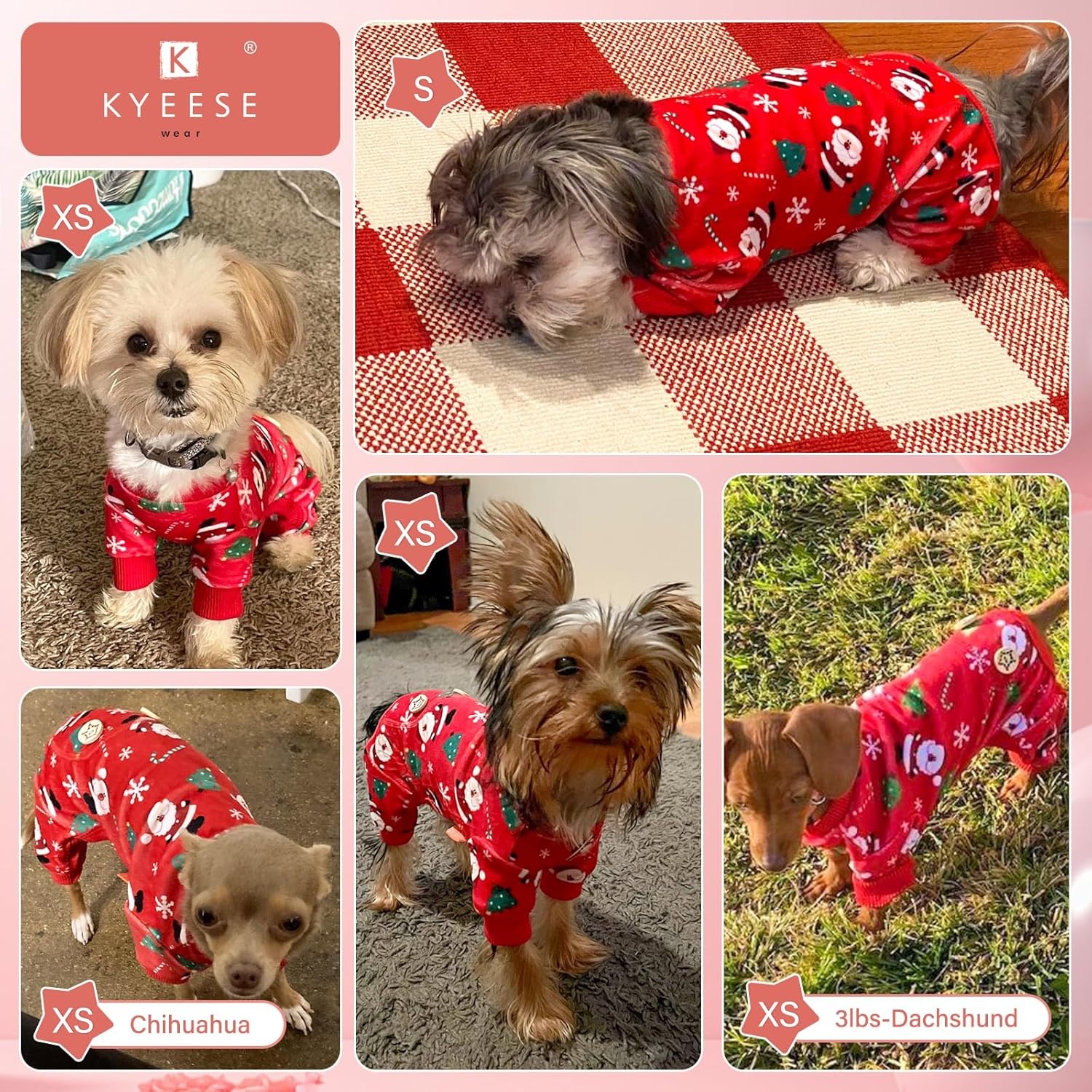 image:imageKYEESE Dog Christmas Pajamas Turtleneck Dog Pajamas for Small Dogs Soft Velvet Holiday Pet Onesie with 4 Legs Lightweight Onesie Cozy Warm Pet Sleepwear Cute Festive Doggie Outfit Medium02 Xmas