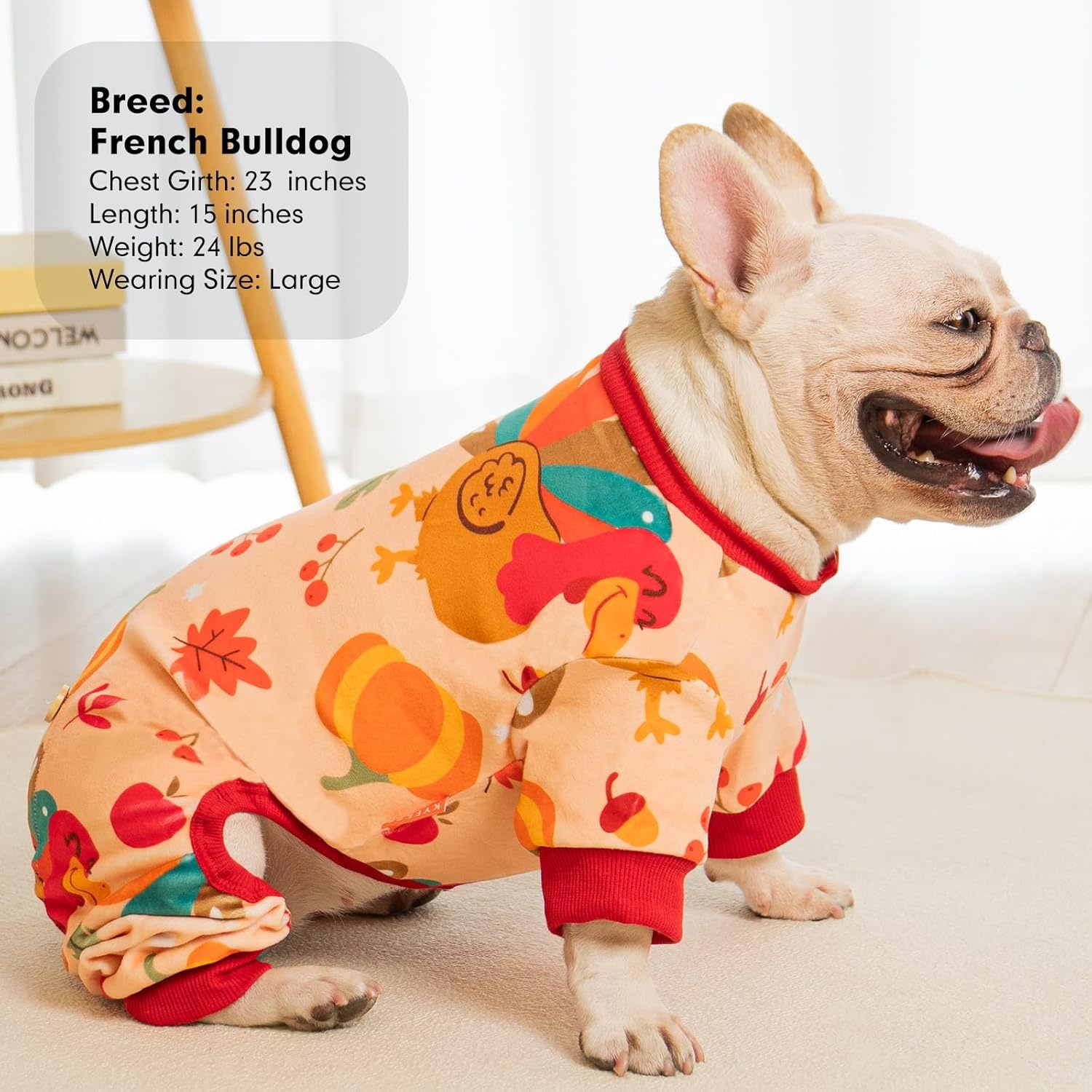 image:imageKYEESE Dog Christmas Pajamas Turtleneck Dog Pajamas for Small Dogs Soft Velvet Holiday Pet Onesie with 4 Legs Lightweight Onesie Cozy Warm Pet Sleepwear Cute Festive Doggie Outfit Medium09 Thanksgiving