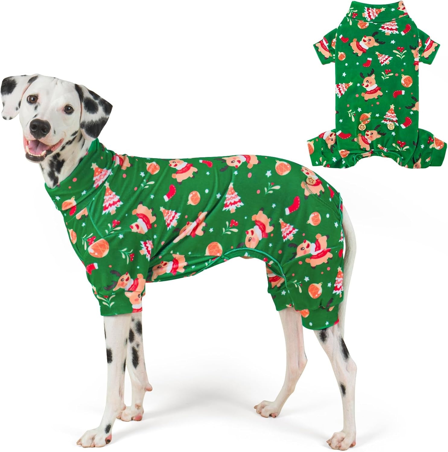 image:imageKYEESE Dog Christmas Pajamas Turtleneck Dog Pajamas for Small Dogs Soft Velvet Holiday Pet Onesie with 4 Legs Lightweight Onesie Cozy Warm Pet Sleepwear Cute Festive Doggie Outfit Medium03 ChristmasGreen