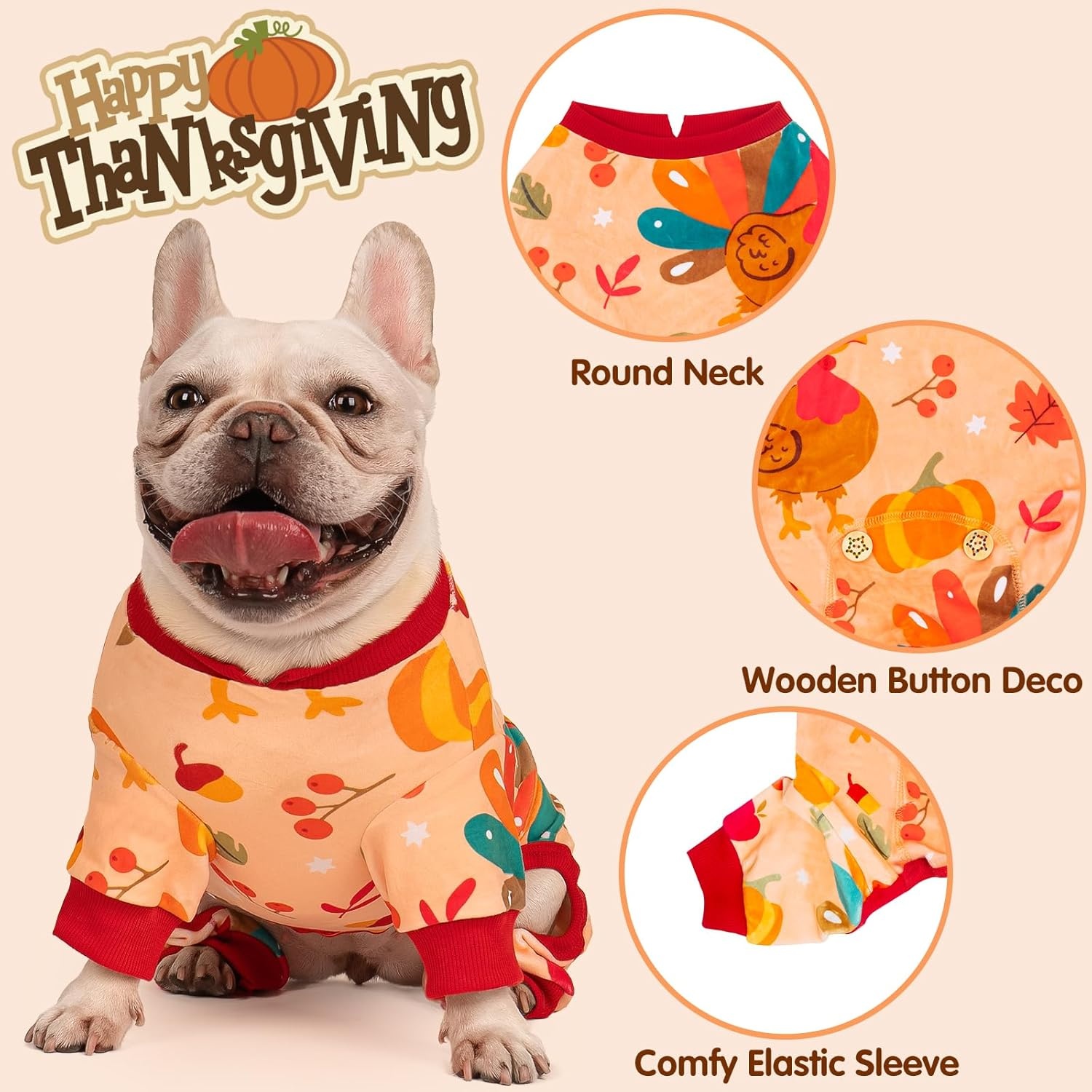 image:imageKYEESE Dog Christmas Pajamas Turtleneck Dog Pajamas for Small Dogs Soft Velvet Holiday Pet Onesie with 4 Legs Lightweight Onesie Cozy Warm Pet Sleepwear Cute Festive Doggie Outfit Medium09 Thanksgiving