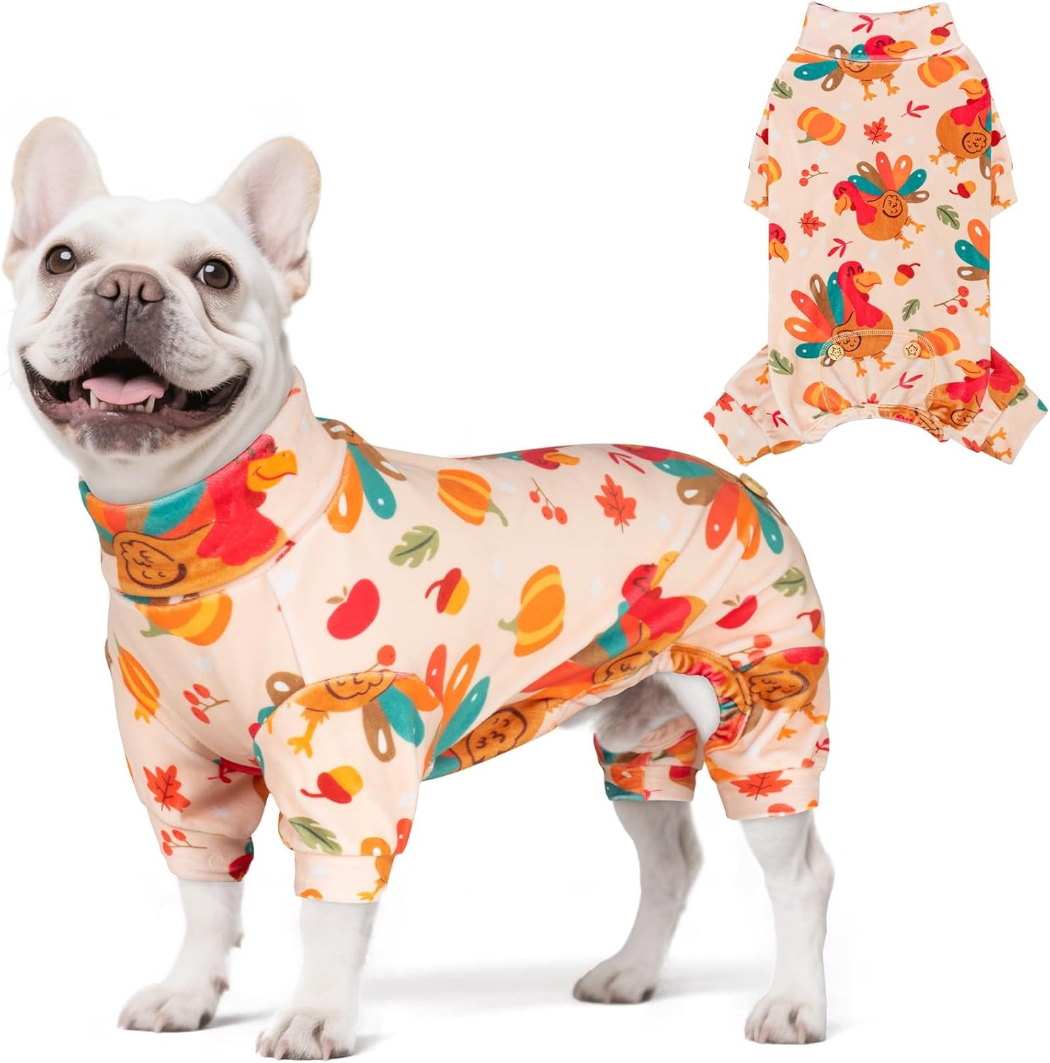image:imageKYEESE Dog Christmas Pajamas Turtleneck Dog Pajamas for Small Dogs Soft Velvet Holiday Pet Onesie with 4 Legs Lightweight Onesie Cozy Warm Pet Sleepwear Cute Festive Doggie Outfit Medium09 Thanksgiving