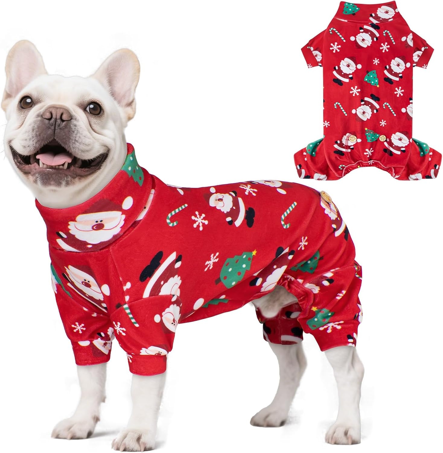 image:imageKYEESE Dog Christmas Pajamas Turtleneck Dog Pajamas for Small Dogs Soft Velvet Holiday Pet Onesie with 4 Legs Lightweight Onesie Cozy Warm Pet Sleepwear Cute Festive Doggie Outfit Medium02 Xmas