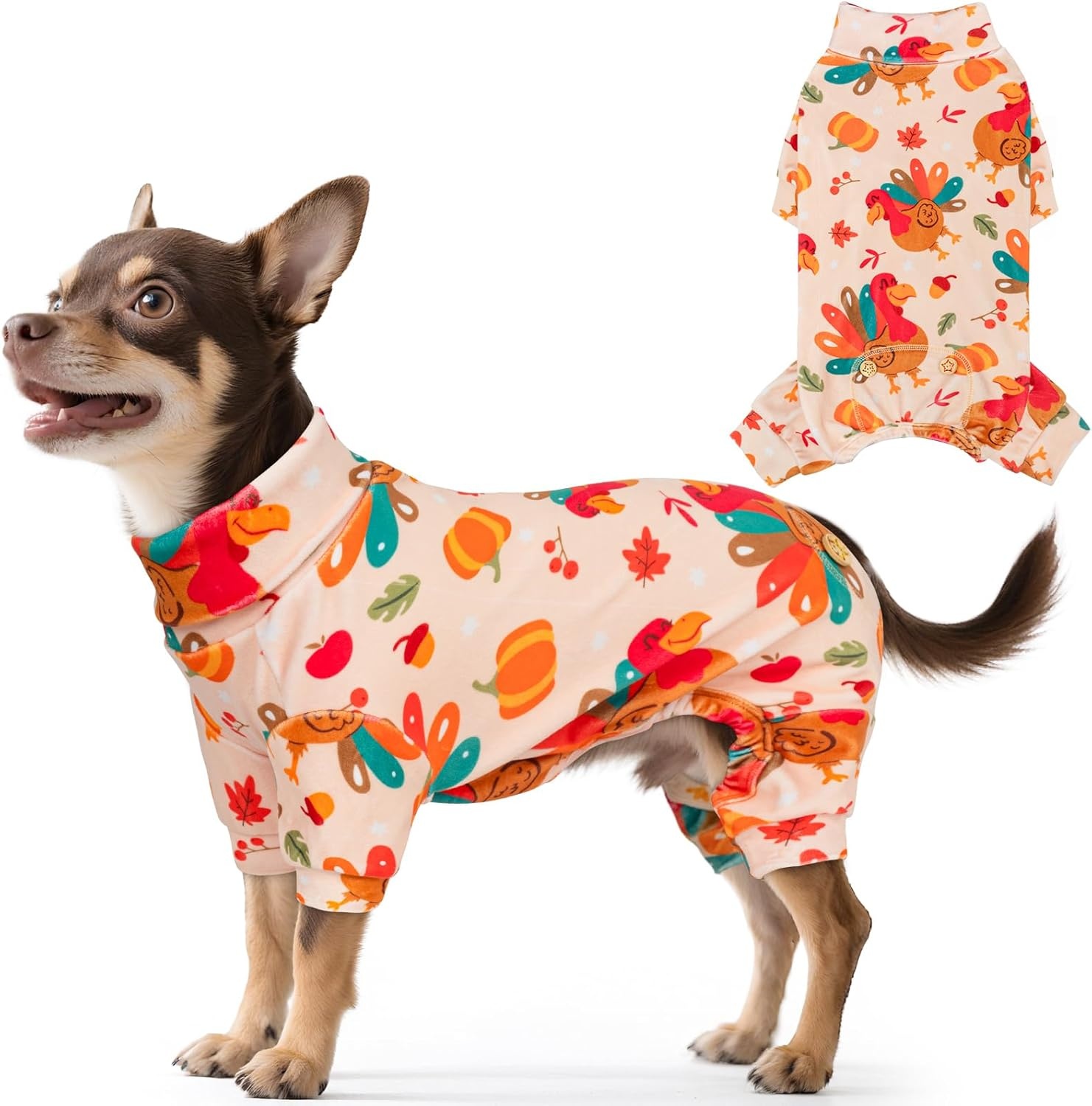 image:imageKYEESE Dog Christmas Pajamas Turtleneck Dog Pajamas for Small Dogs Soft Velvet Holiday Pet Onesie with 4 Legs Lightweight Onesie Cozy Warm Pet Sleepwear Cute Festive Doggie Outfit Medium09 Thanksgiving