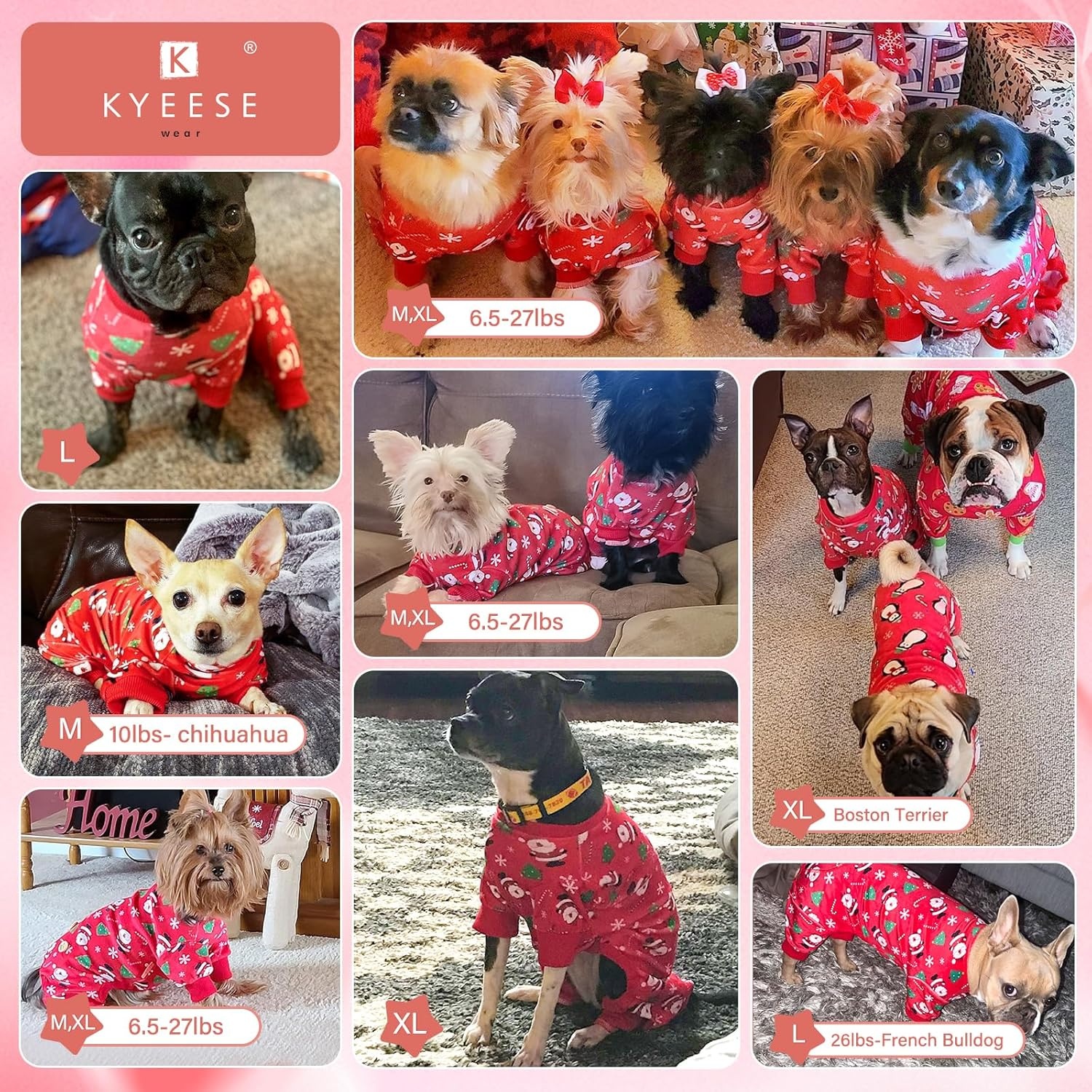 image:imageKYEESE Dog Christmas Pajamas Turtleneck Dog Pajamas for Small Dogs Soft Velvet Holiday Pet Onesie with 4 Legs Lightweight Onesie Cozy Warm Pet Sleepwear Cute Festive Doggie Outfit Medium02 Xmas