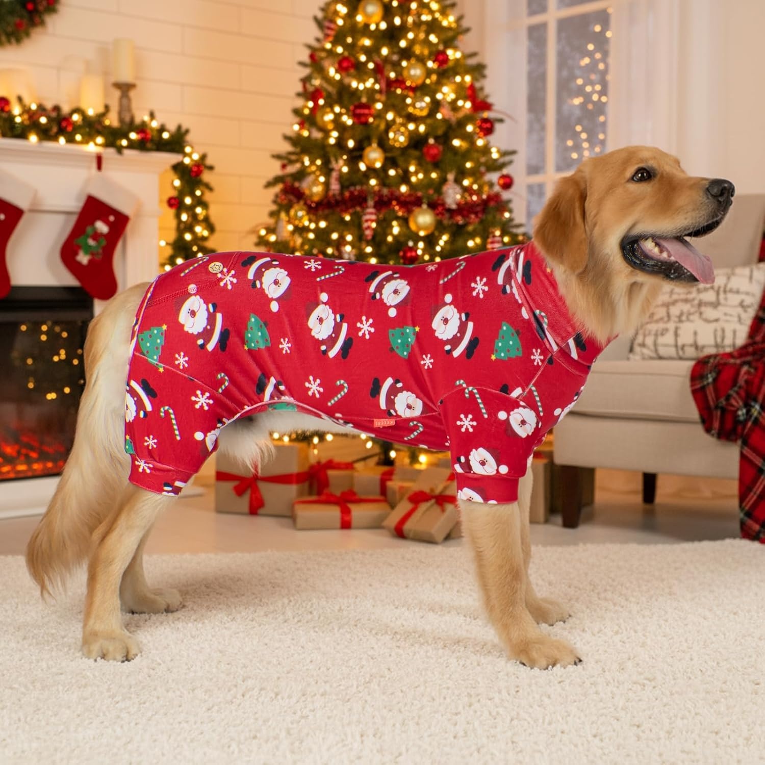 image:imageKYEESE Dog Christmas Pajamas Turtleneck Dog Pajamas for Small Dogs Soft Velvet Holiday Pet Onesie with 4 Legs Lightweight Onesie Cozy Warm Pet Sleepwear Cute Festive Doggie Outfit Medium02 Xmas