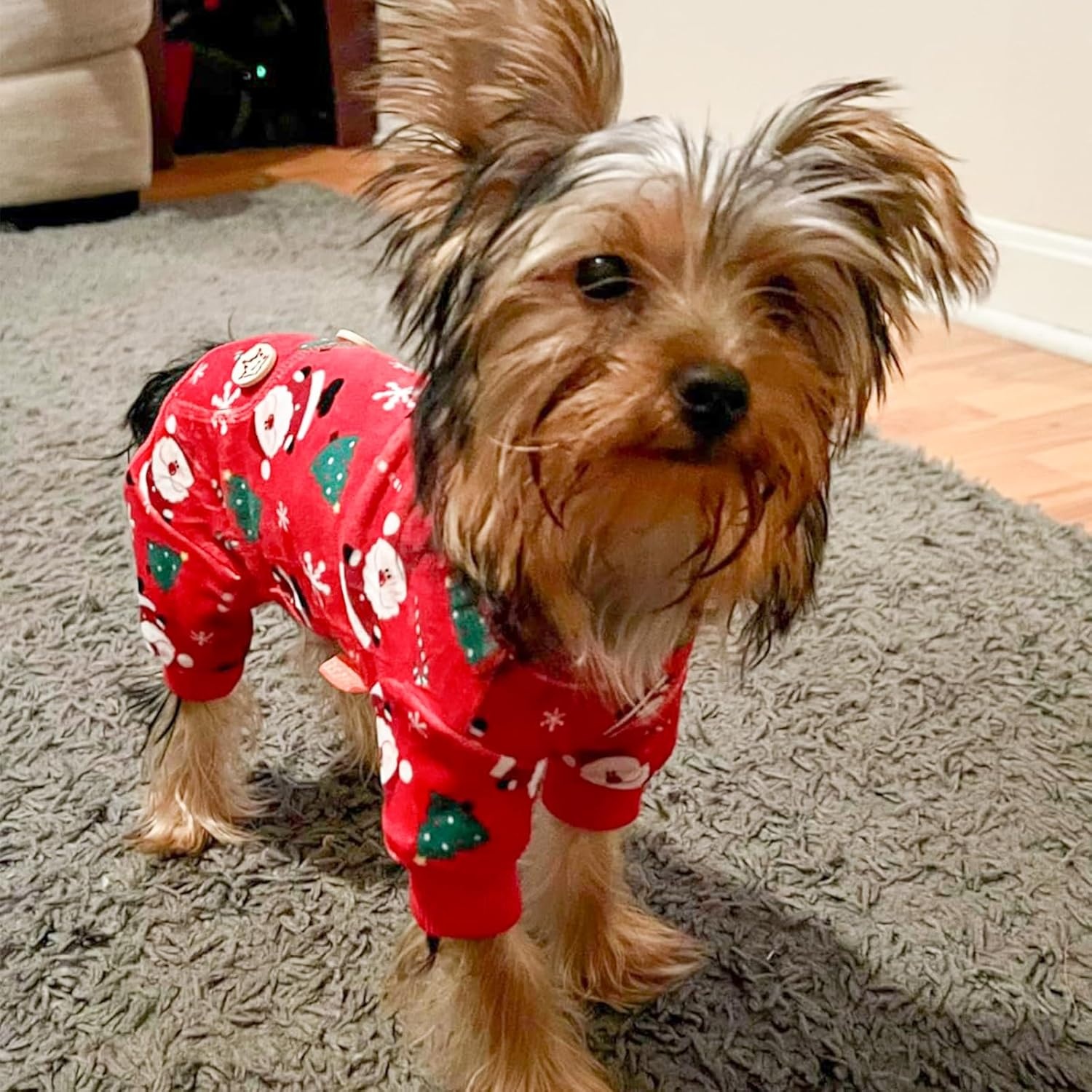 image:imageKYEESE Dog Christmas Pajamas Turtleneck Dog Pajamas for Small Dogs Soft Velvet Holiday Pet Onesie with 4 Legs Lightweight Onesie Cozy Warm Pet Sleepwear Cute Festive Doggie Outfit Medium02 Xmas