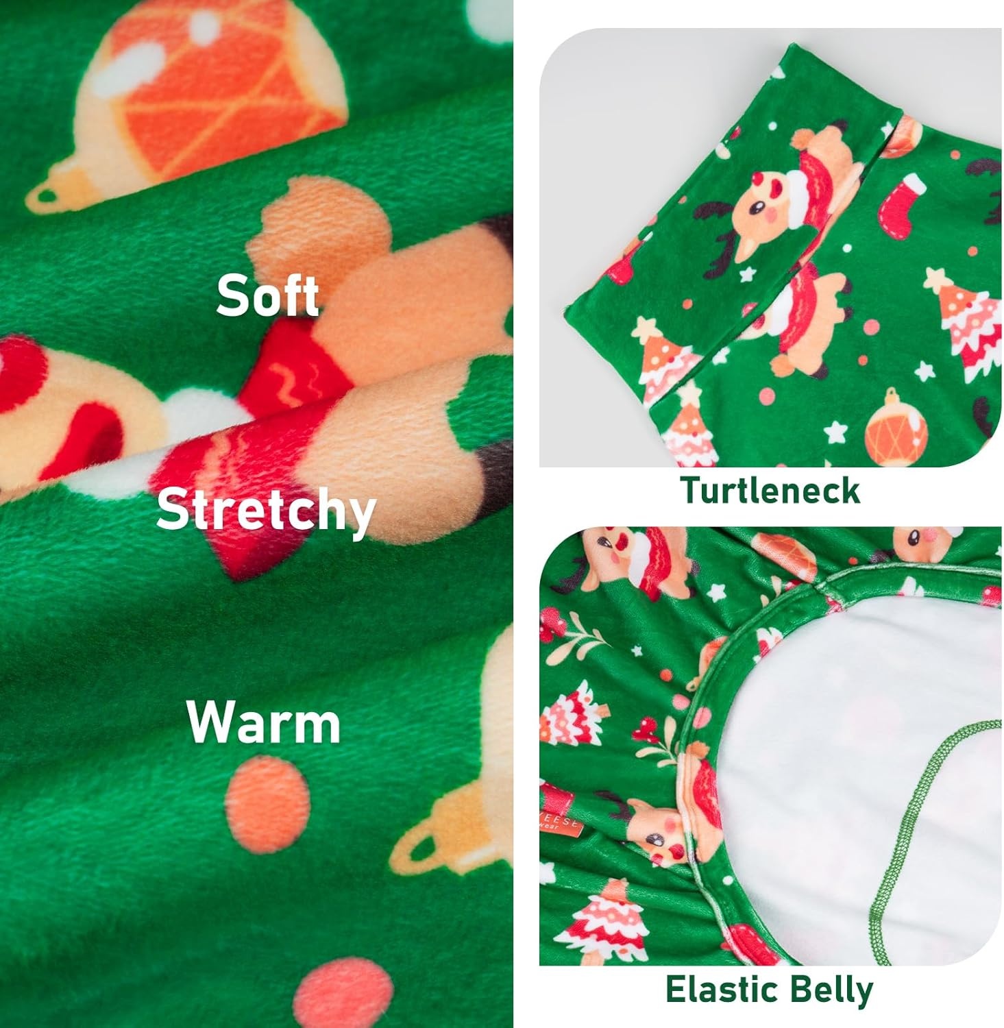 image:imageKYEESE Dog Christmas Pajamas Turtleneck Dog Pajamas for Small Dogs Soft Velvet Holiday Pet Onesie with 4 Legs Lightweight Onesie Cozy Warm Pet Sleepwear Cute Festive Doggie Outfit Medium03 ChristmasGreen
