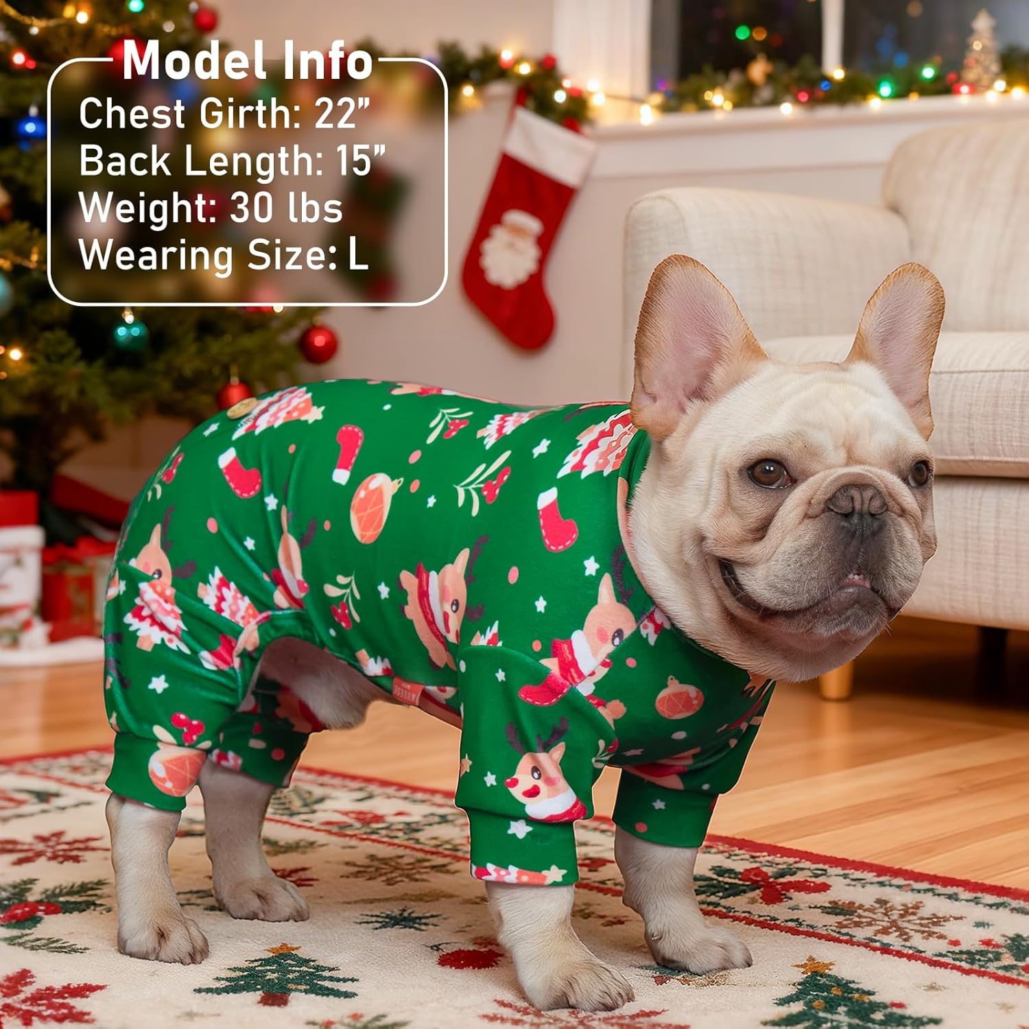 image:imageKYEESE Dog Christmas Pajamas Turtleneck Dog Pajamas for Small Dogs Soft Velvet Holiday Pet Onesie with 4 Legs Lightweight Onesie Cozy Warm Pet Sleepwear Cute Festive Doggie Outfit Medium03 ChristmasGreen