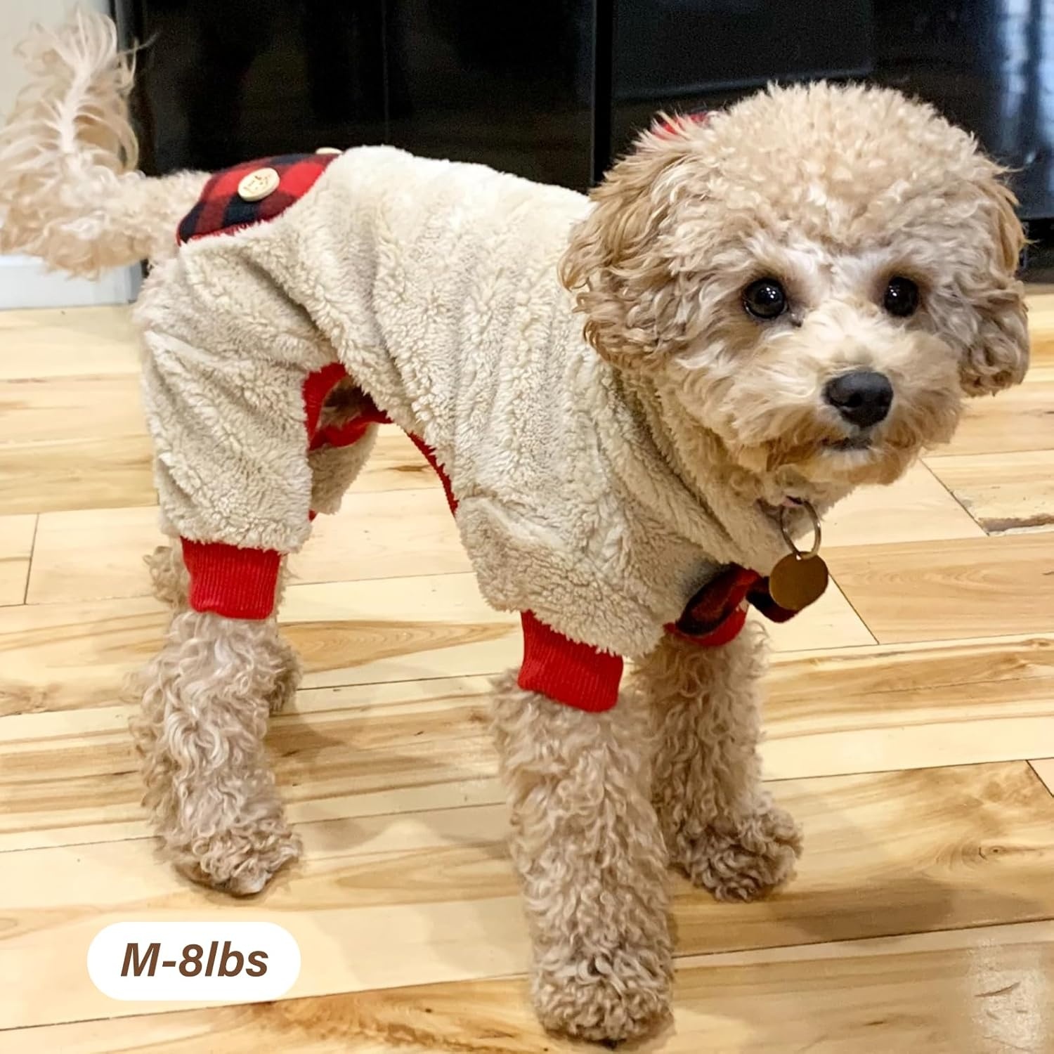 image:imageKYEESE Dog Christmas Pajamas with Reindeer Antler Hood Warm and Cozy Dog Pjs for Small Dogs Red Buffalo Check Holiday Pet Onesie Soft Winter Sleepwear Medium01 Christmas Reindeer