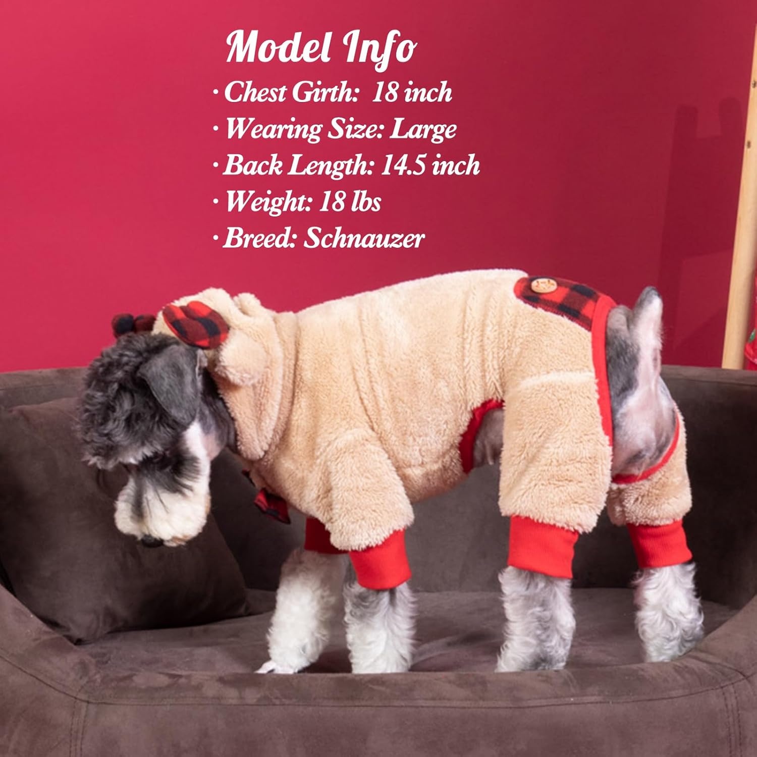 image:imageKYEESE Dog Christmas Pajamas with Reindeer Antler Hood Warm and Cozy Dog Pjs for Small Dogs Red Buffalo Check Holiday Pet Onesie Soft Winter Sleepwear Medium01 Christmas Reindeer