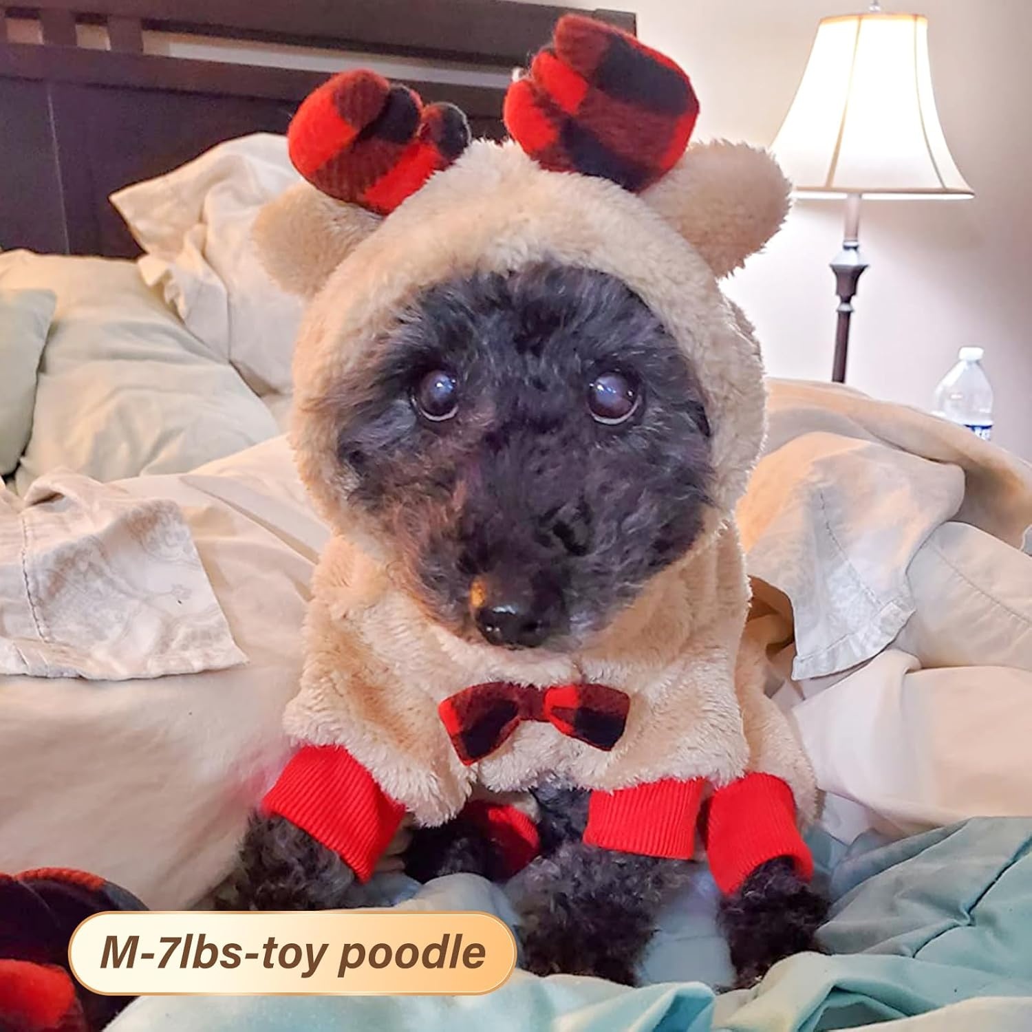 image:imageKYEESE Dog Christmas Pajamas with Reindeer Antler Hood Warm and Cozy Dog Pjs for Small Dogs Red Buffalo Check Holiday Pet Onesie Soft Winter Sleepwear Medium01 Christmas Reindeer