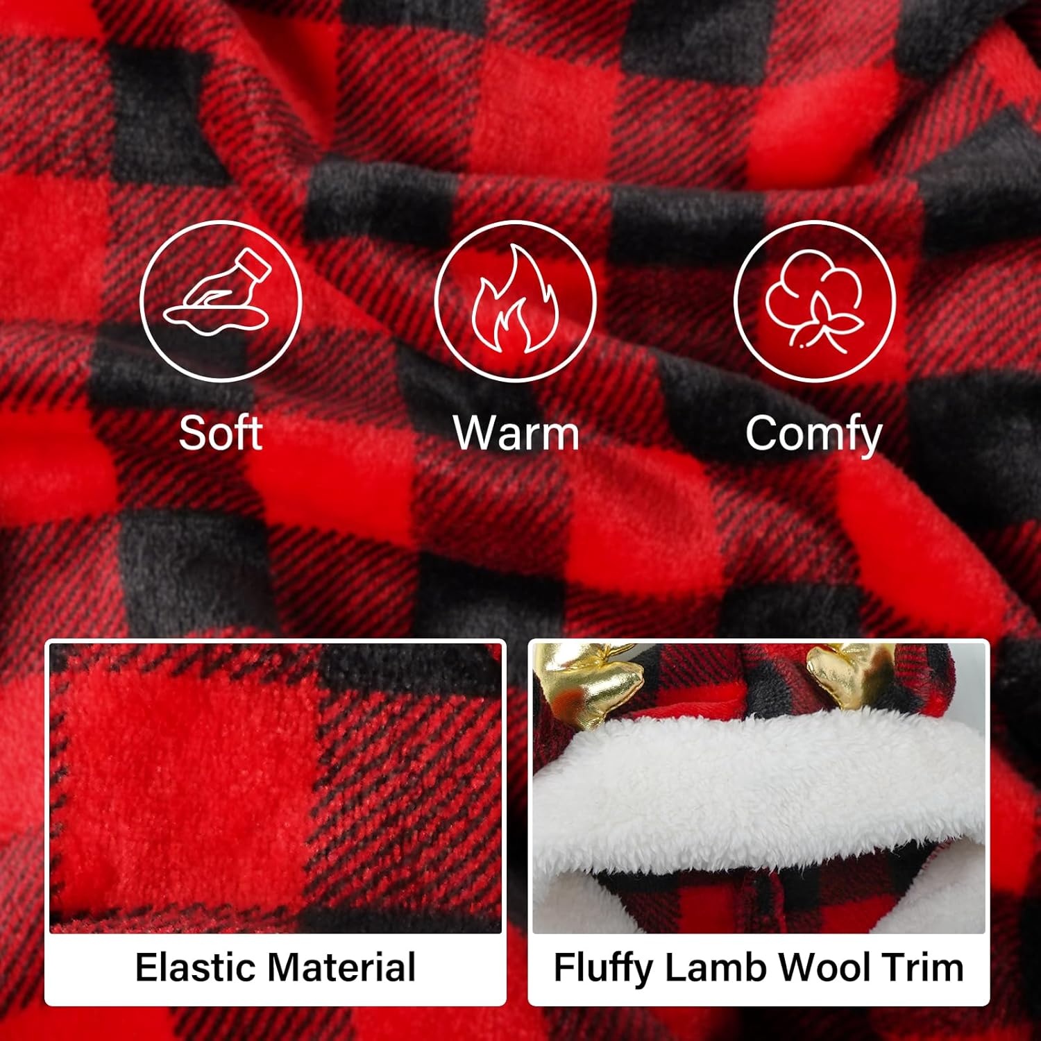 image:imageKYEESE Dog Christmas Pajamas with Reindeer Antler Hood Warm and Cozy Dog Pjs for Small Dogs Red Buffalo Check Holiday Pet Onesie Soft Winter Sleepwear Medium02 Christmas Deer