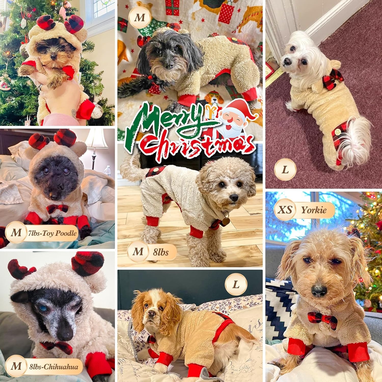 image:imageKYEESE Dog Christmas Pajamas with Reindeer Antler Hood Warm and Cozy Dog Pjs for Small Dogs Red Buffalo Check Holiday Pet Onesie Soft Winter Sleepwear Medium01 Christmas Reindeer