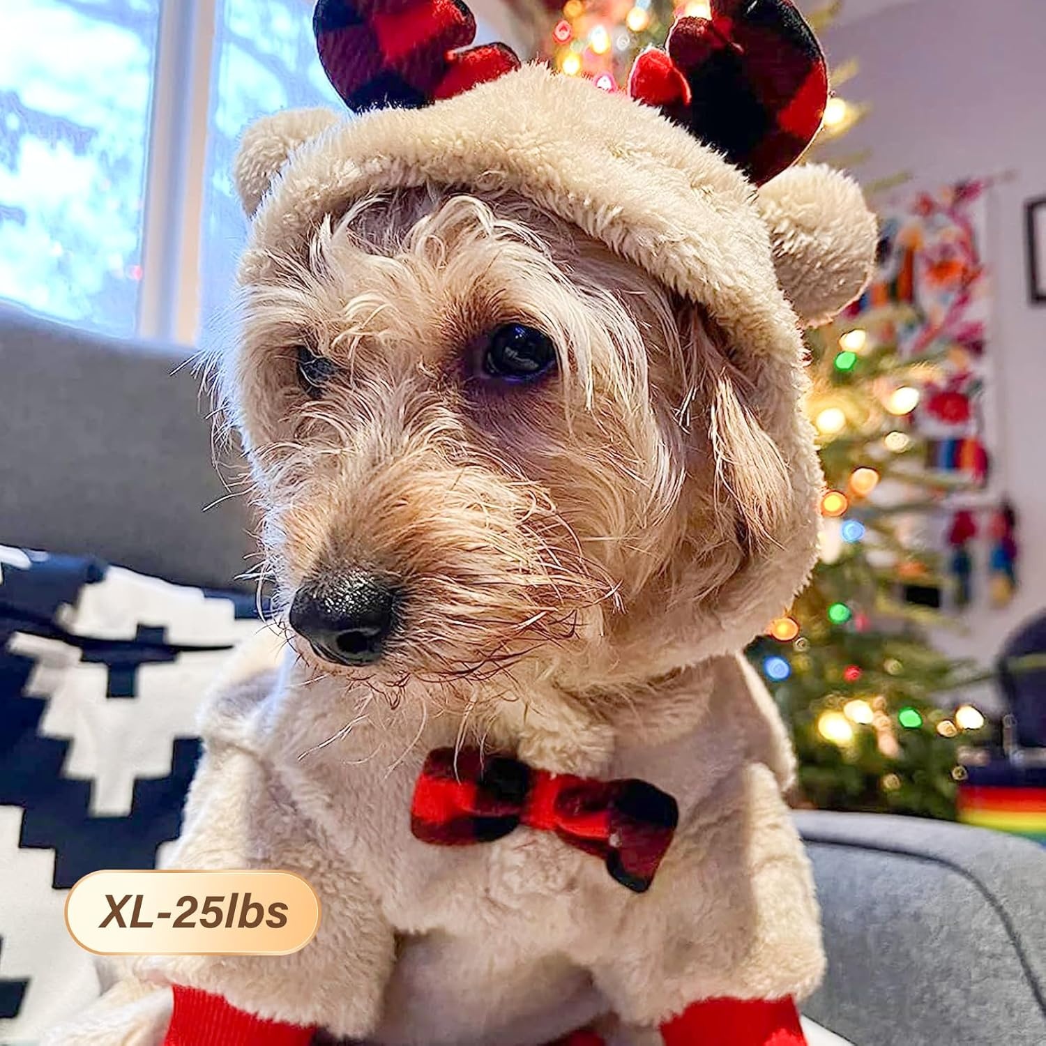 image:imageKYEESE Dog Christmas Pajamas with Reindeer Antler Hood Warm and Cozy Dog Pjs for Small Dogs Red Buffalo Check Holiday Pet Onesie Soft Winter Sleepwear Medium01 Christmas Reindeer