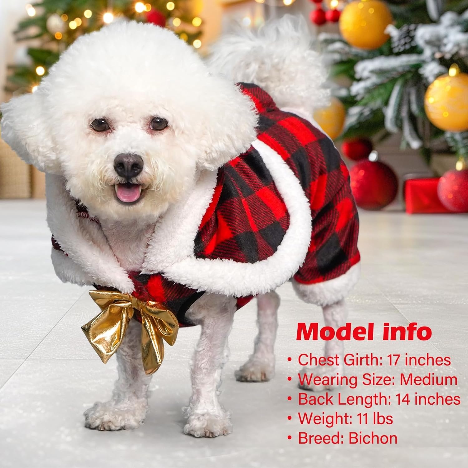 image:imageKYEESE Dog Christmas Pajamas with Reindeer Antler Hood Warm and Cozy Dog Pjs for Small Dogs Red Buffalo Check Holiday Pet Onesie Soft Winter Sleepwear Medium02 Christmas Deer