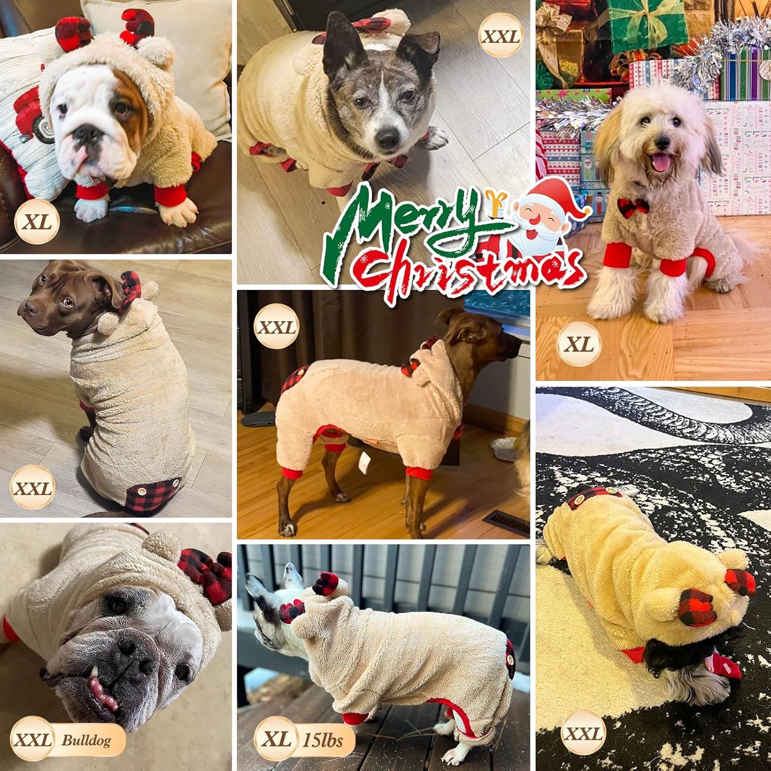 image:imageKYEESE Dog Christmas Pajamas with Reindeer Antler Hood Warm and Cozy Dog Pjs for Small Dogs Red Buffalo Check Holiday Pet Onesie Soft Winter Sleepwear Medium01 Christmas Reindeer