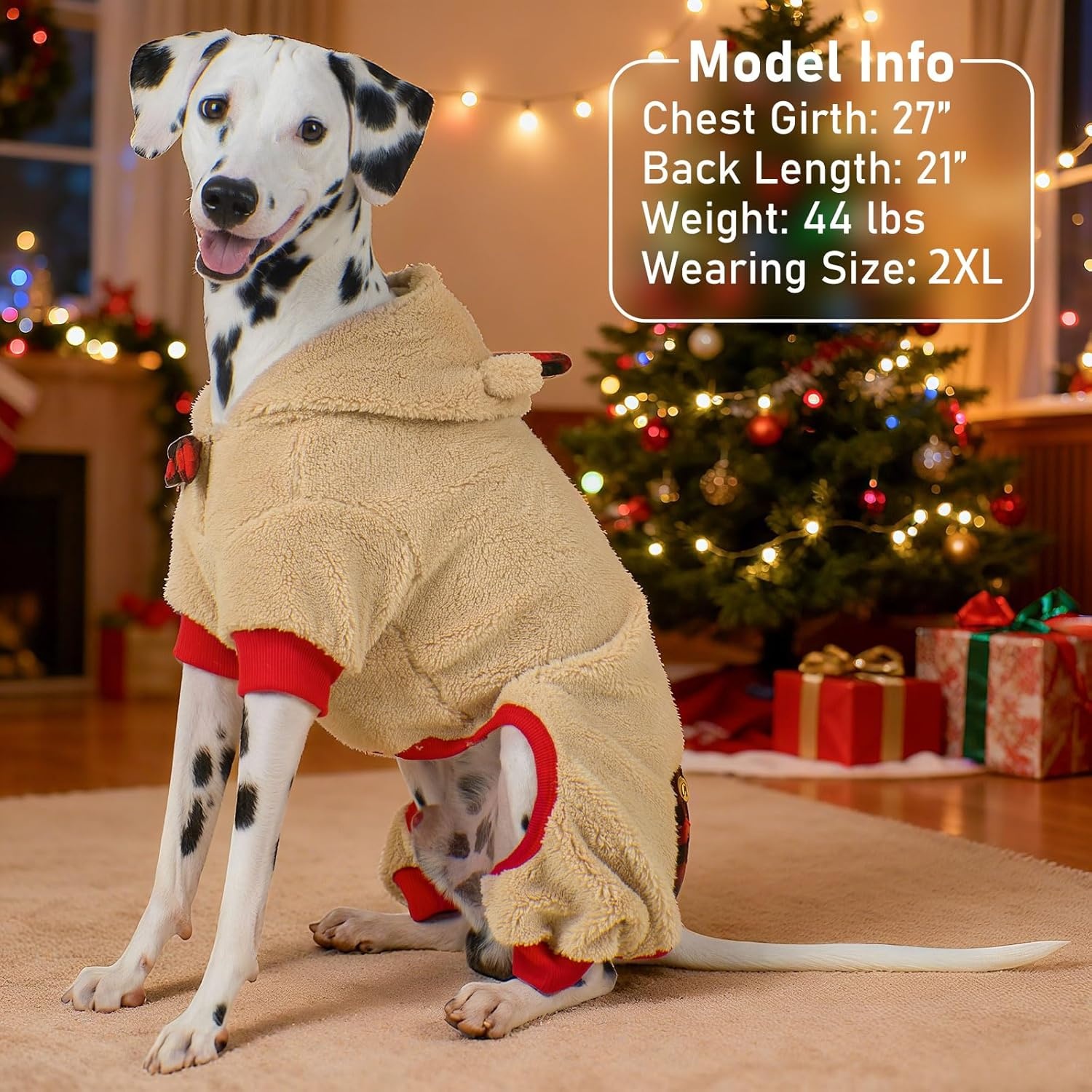 image:imageKYEESE Dog Christmas Pajamas with Reindeer Antler Hood Warm and Cozy Dog Pjs for Small Dogs Red Buffalo Check Holiday Pet Onesie Soft Winter Sleepwear Medium01 Christmas Reindeer