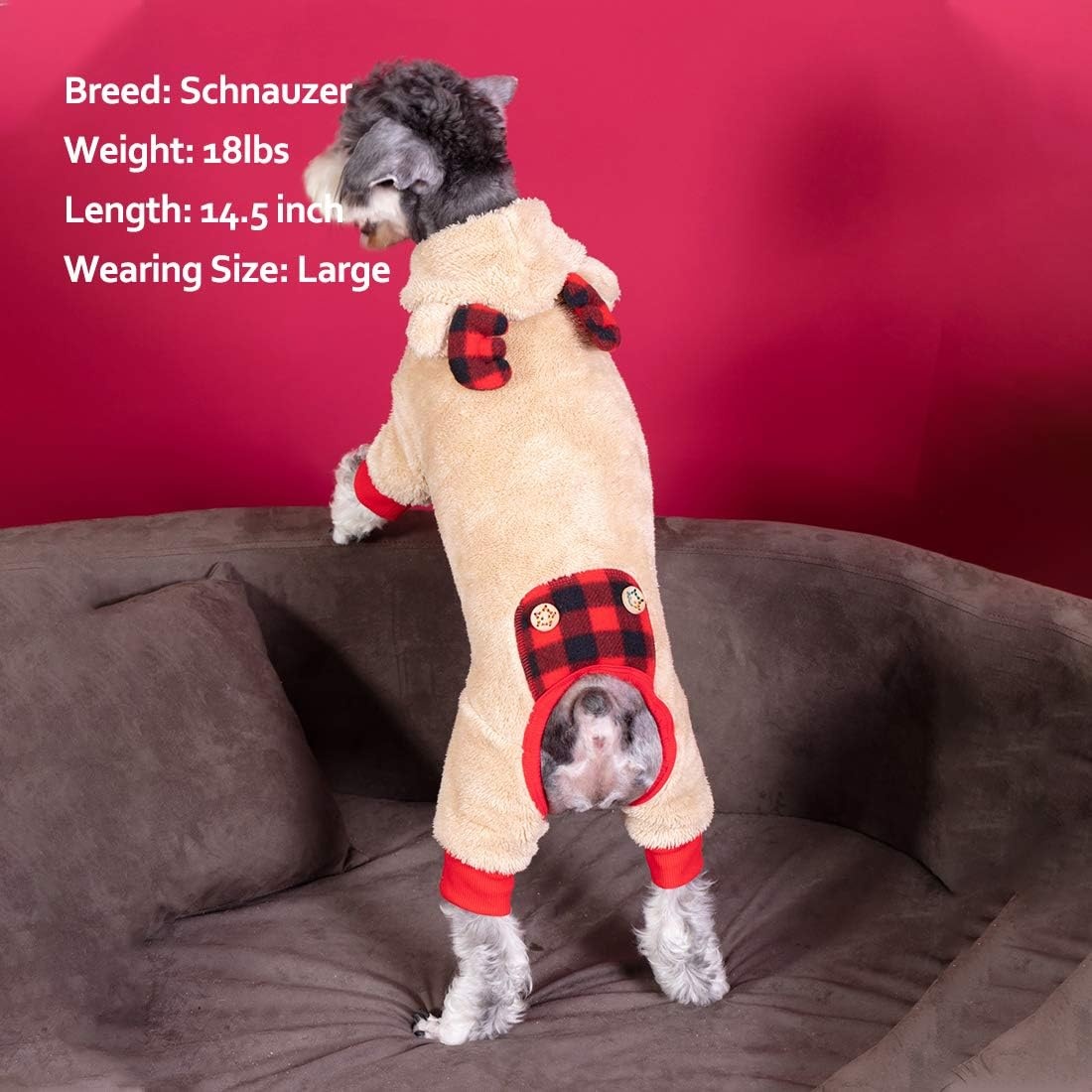 image:imageKYEESE Dog Christmas Pajamas with Reindeer Antler Hood Warm and Cozy Dog Pjs for Small Dogs Red Buffalo Check Holiday Pet Onesie Soft Winter Sleepwear Medium01 Christmas Reindeer