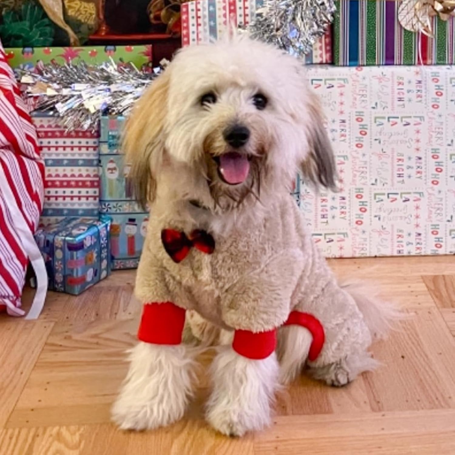 image:imageKYEESE Dog Christmas Pajamas with Reindeer Antler Hood Warm and Cozy Dog Pjs for Small Dogs Red Buffalo Check Holiday Pet Onesie Soft Winter Sleepwear Medium01 Christmas Reindeer