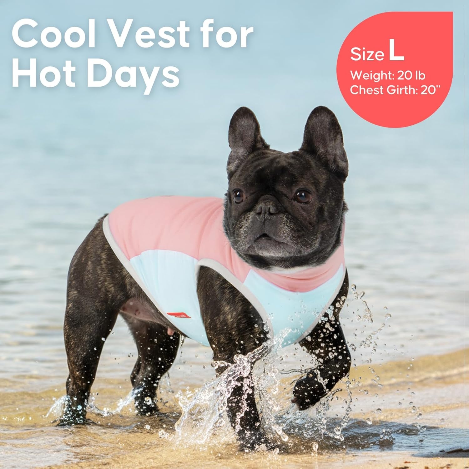 image:imageKYEESE Dog Cooling Vest Breathable Dog T Shirt for Small Dogs Girl Soft Sun Protection Reflective Tank Top with Cooling Insert Pad Lightweight Sleeveless Summer Dogs Clothes Pink LPink