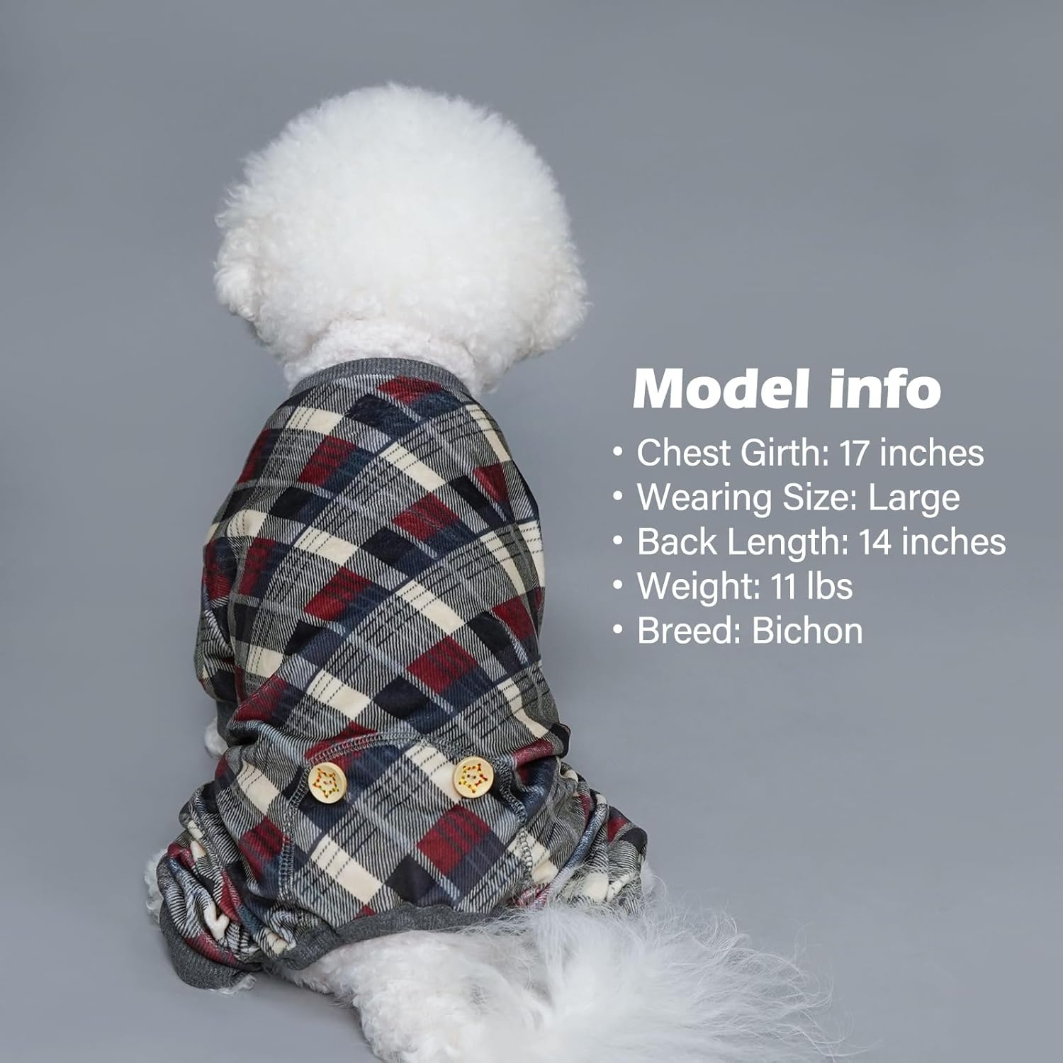 image:imageKYEESE Dog Pajamas Soft Dog Pajamas for Small Dogs Comfy Pet Costume Warm 4 Legs Pet Jammies Velvet Pets Onesie Stretchy Dogs Clothes Red Buffalo Check Pet PjsMGrey