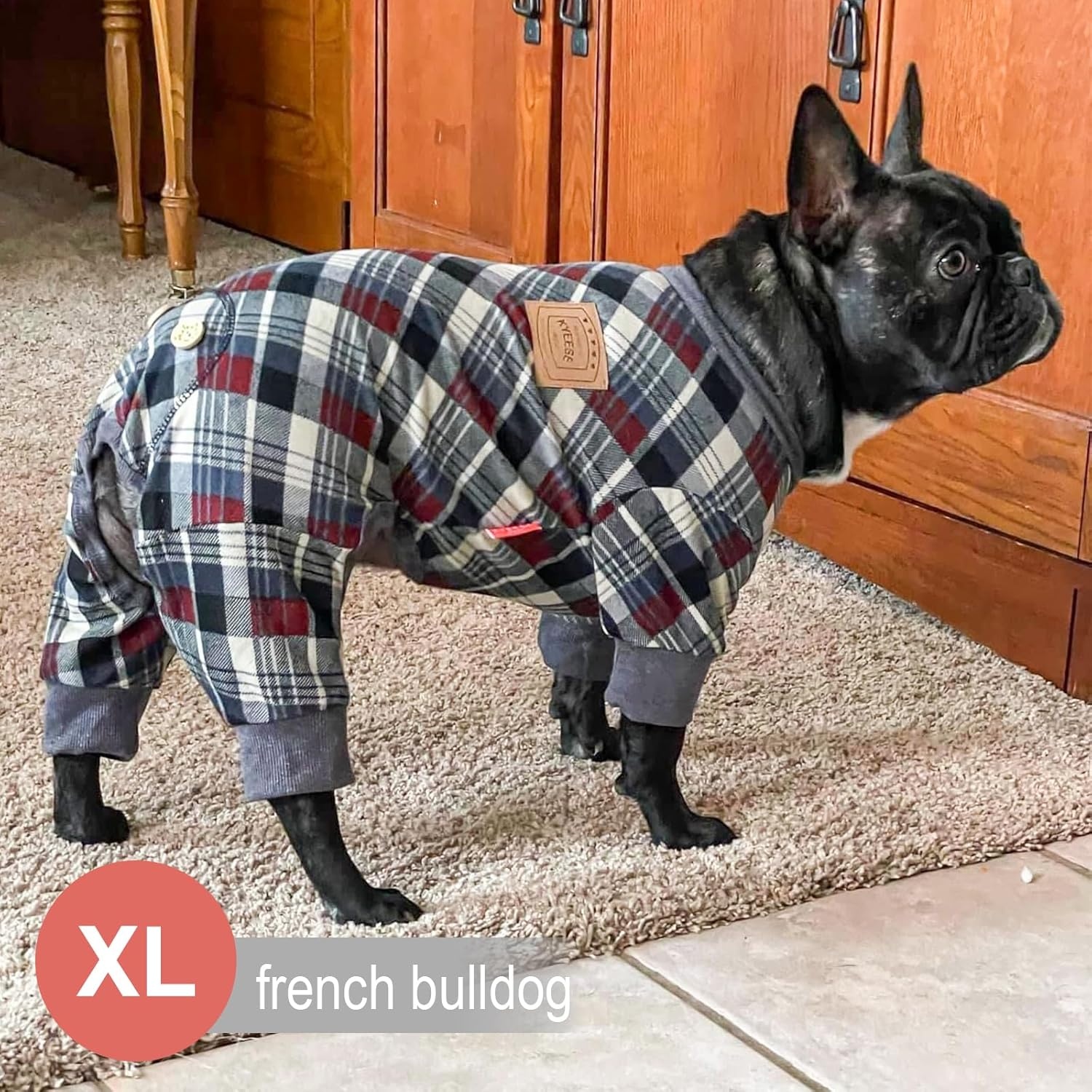 image:imageKYEESE Dog Pajamas Soft Dog Pajamas for Small Dogs Comfy Pet Costume Warm 4 Legs Pet Jammies Velvet Pets Onesie Stretchy Dogs Clothes Red Buffalo Check Pet PjsMGrey