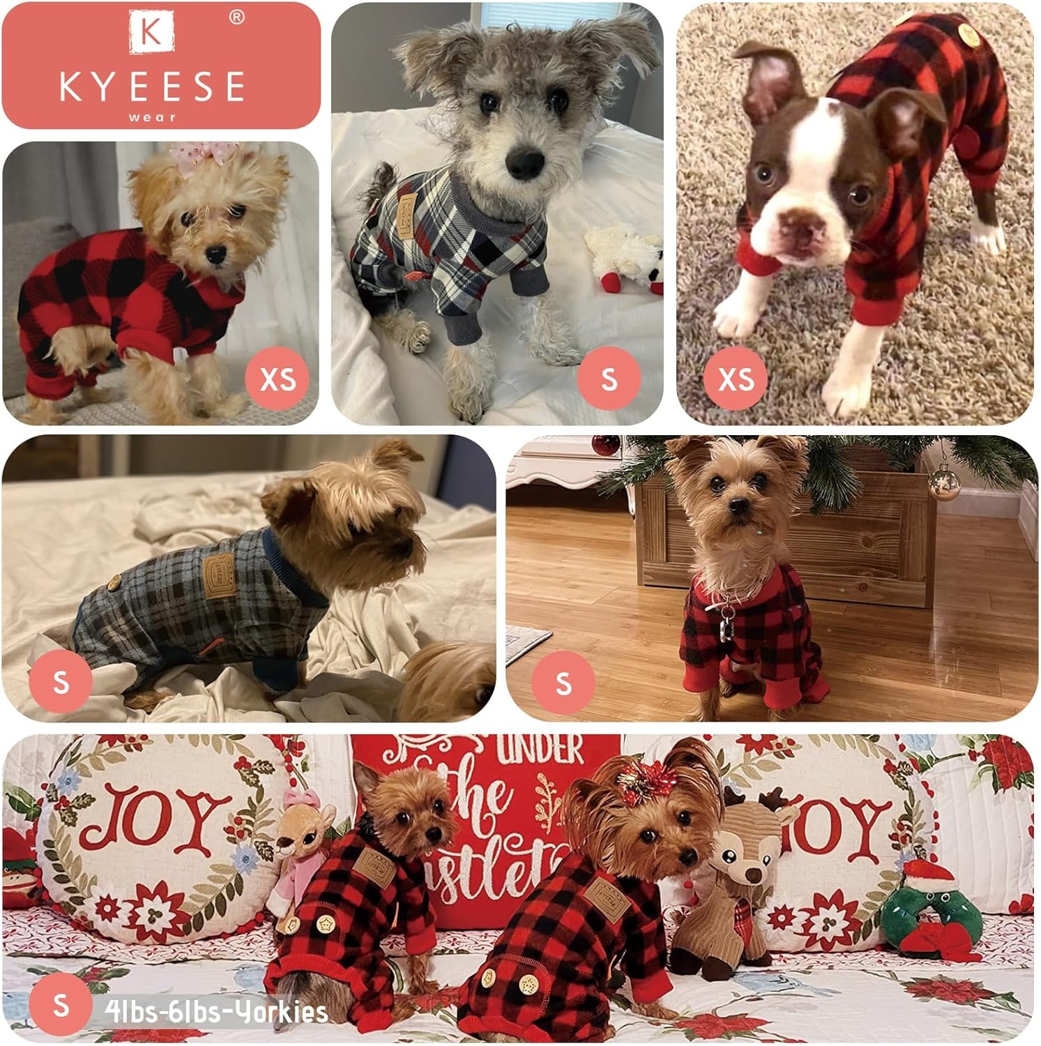 image:imageKYEESE Dog Pajamas Soft Dog Pajamas for Small Dogs Comfy Pet Costume Warm 4 Legs Pet Jammies Velvet Pets Onesie Stretchy Dogs Clothes Red Buffalo Check Pet PjsMKhaki