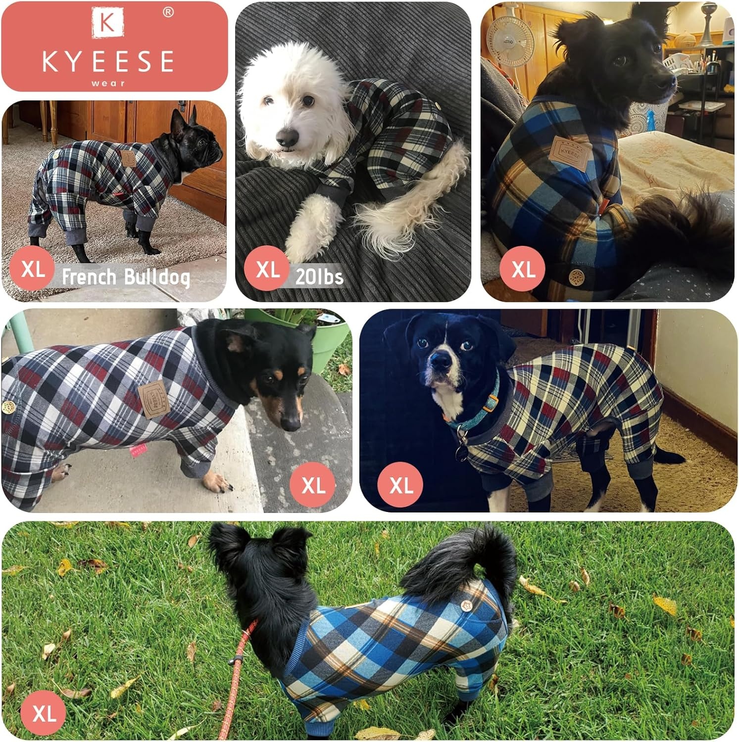 image:imageKYEESE Dog Pajamas Soft Dog Pajamas for Small Dogs Comfy Pet Costume Warm 4 Legs Pet Jammies Velvet Pets Onesie Stretchy Dogs Clothes Red Buffalo Check Pet PjsMPink