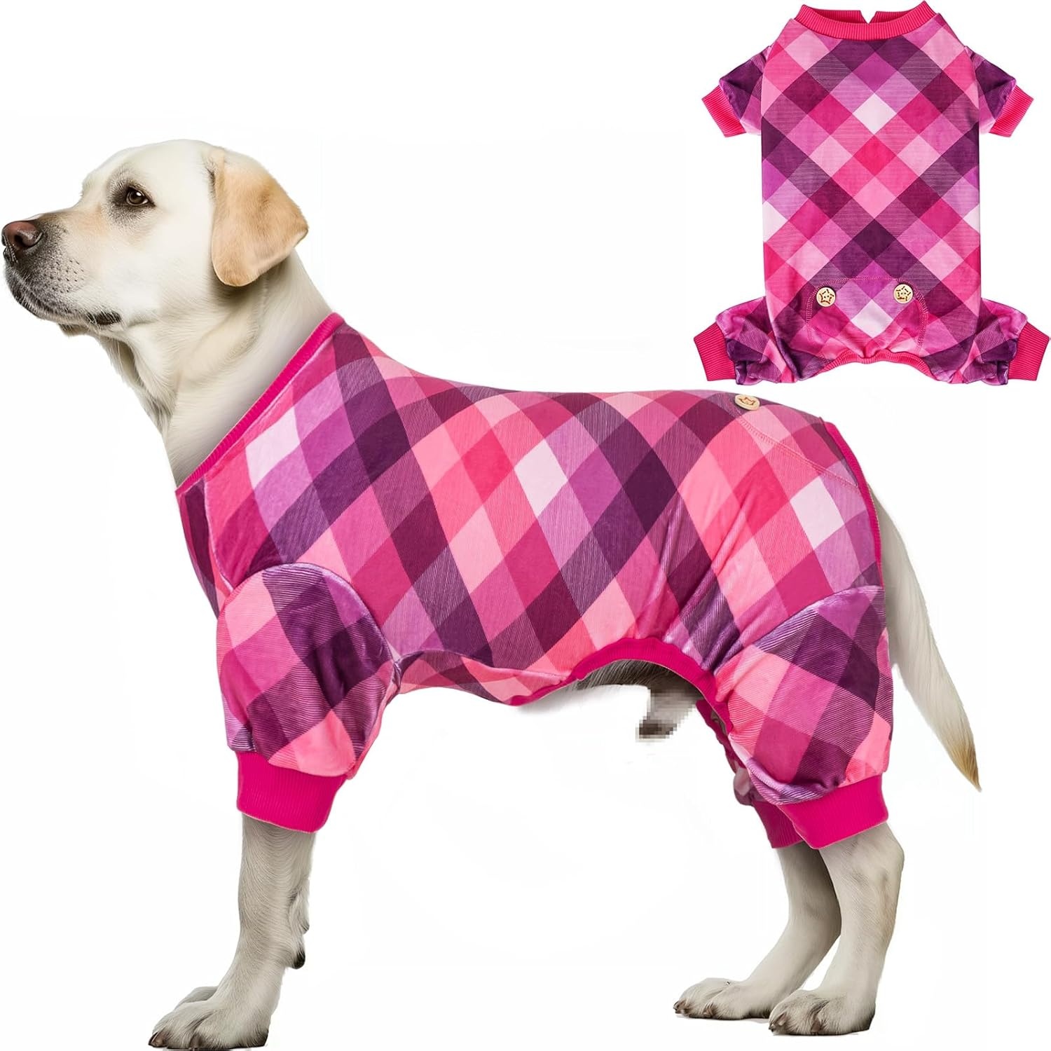 image:imageKYEESE Dog Pajamas Soft Dog Pajamas for Small Dogs Comfy Pet Costume Warm 4 Legs Pet Jammies Velvet Pets Onesie Stretchy Dogs Clothes Red Buffalo Check Pet PjsMPink