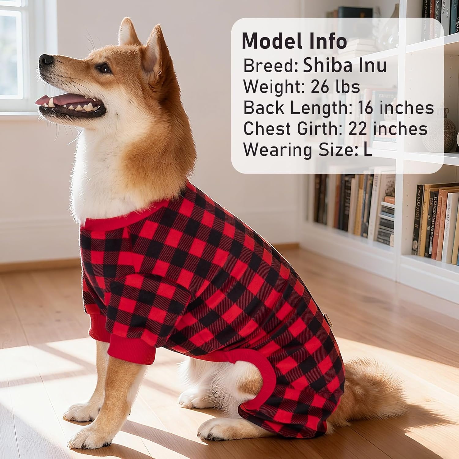 image:imageKYEESE Dog Pajamas Soft Dog Pajamas for Small Dogs Comfy Pet Costume Warm 4 Legs Pet Jammies Velvet Pets Onesie Stretchy Dogs Clothes Red Buffalo Check Pet PjsMRed