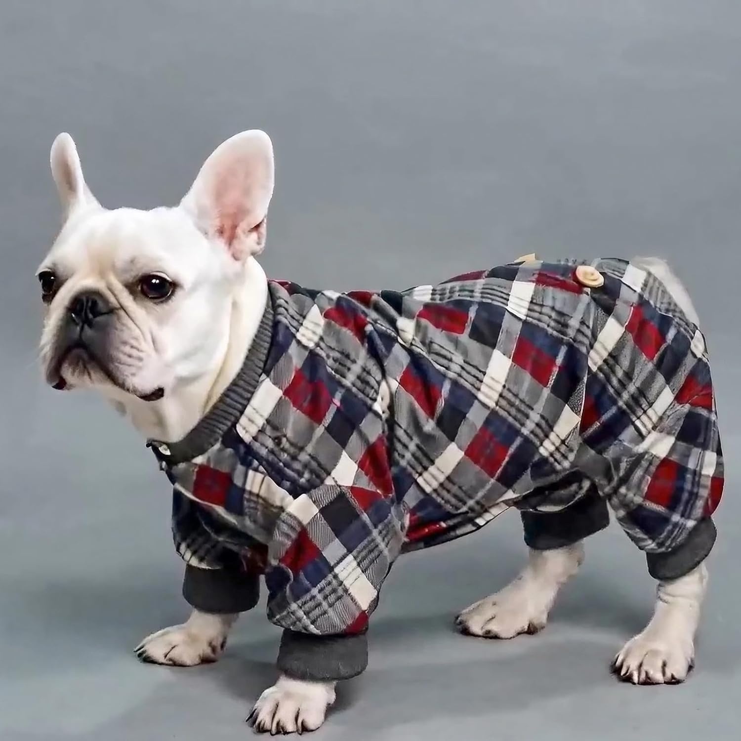 image:imageKYEESE Dog Pajamas Soft Dog Pajamas for Small Dogs Comfy Pet Costume Warm 4 Legs Pet Jammies Velvet Pets Onesie Stretchy Dogs Clothes Red Buffalo Check Pet PjsMGrey