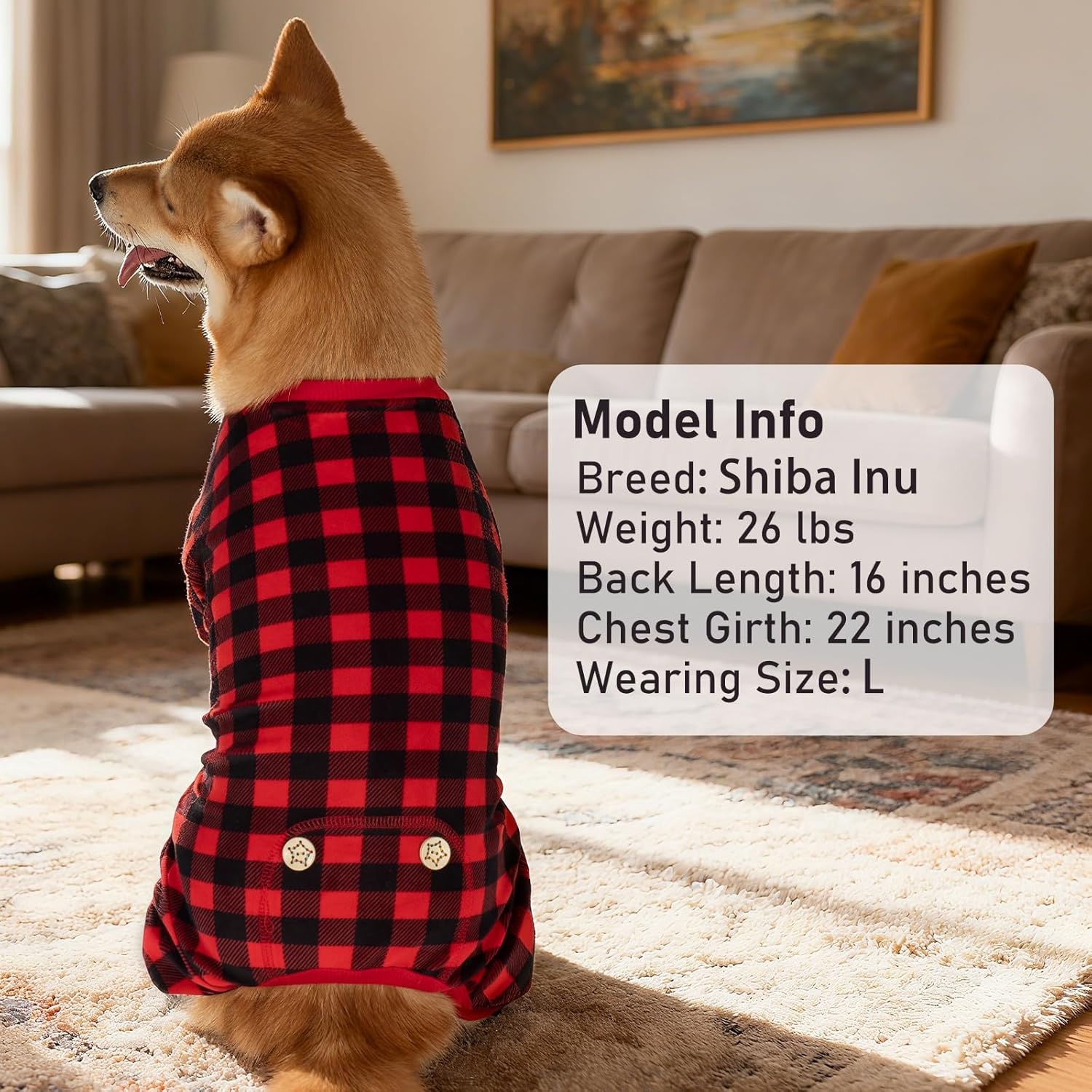 image:imageKYEESE Dog Pajamas Soft Dog Pajamas for Small Dogs Comfy Pet Costume Warm 4 Legs Pet Jammies Velvet Pets Onesie Stretchy Dogs Clothes Red Buffalo Check Pet PjsMRed