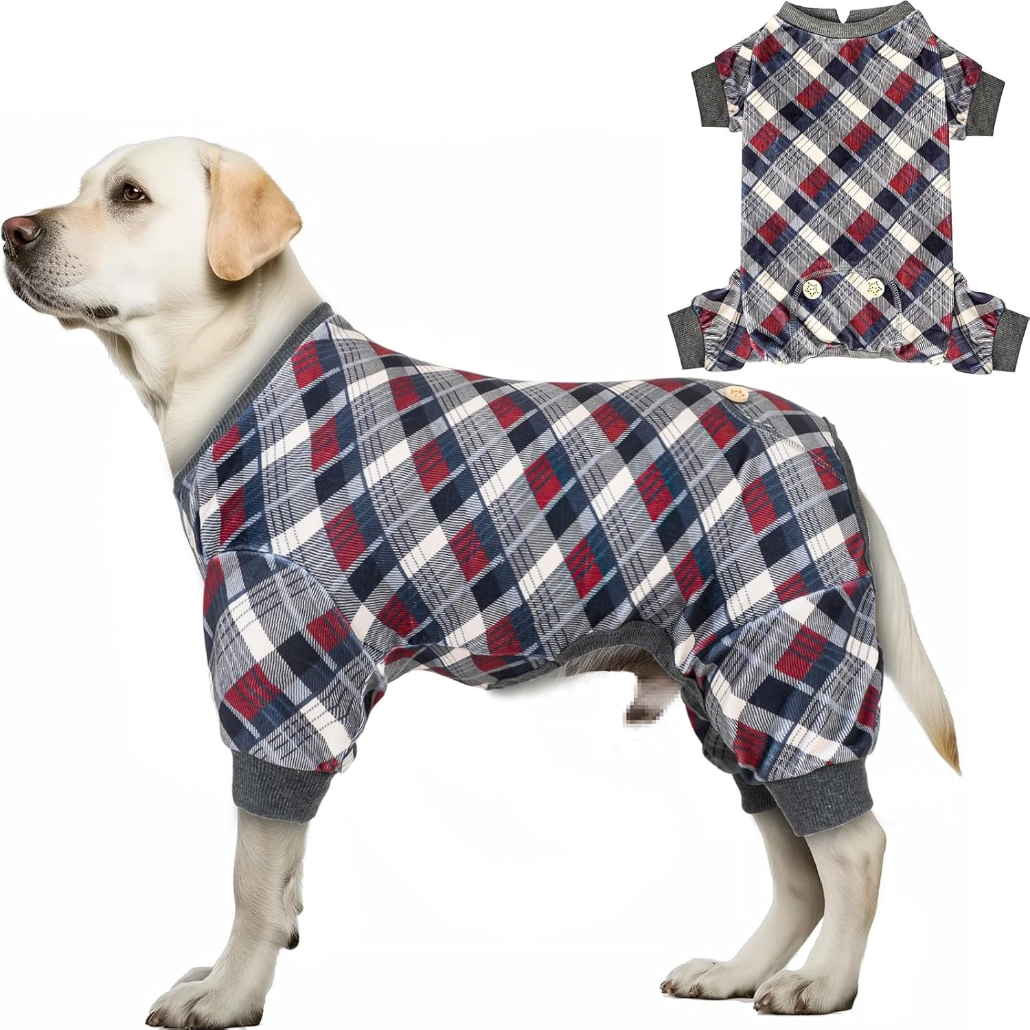 image:imageKYEESE Dog Pajamas Soft Dog Pajamas for Small Dogs Comfy Pet Costume Warm 4 Legs Pet Jammies Velvet Pets Onesie Stretchy Dogs Clothes Red Buffalo Check Pet PjsMGrey