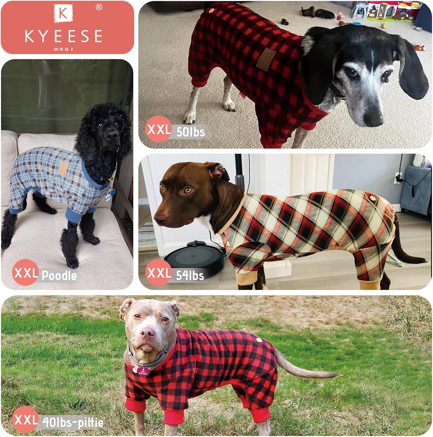 image:imageKYEESE Dog Pajamas Soft Dog Pajamas for Small Dogs Comfy Pet Costume Warm 4 Legs Pet Jammies Velvet Pets Onesie Stretchy Dogs Clothes Red Buffalo Check Pet PjsMPink
