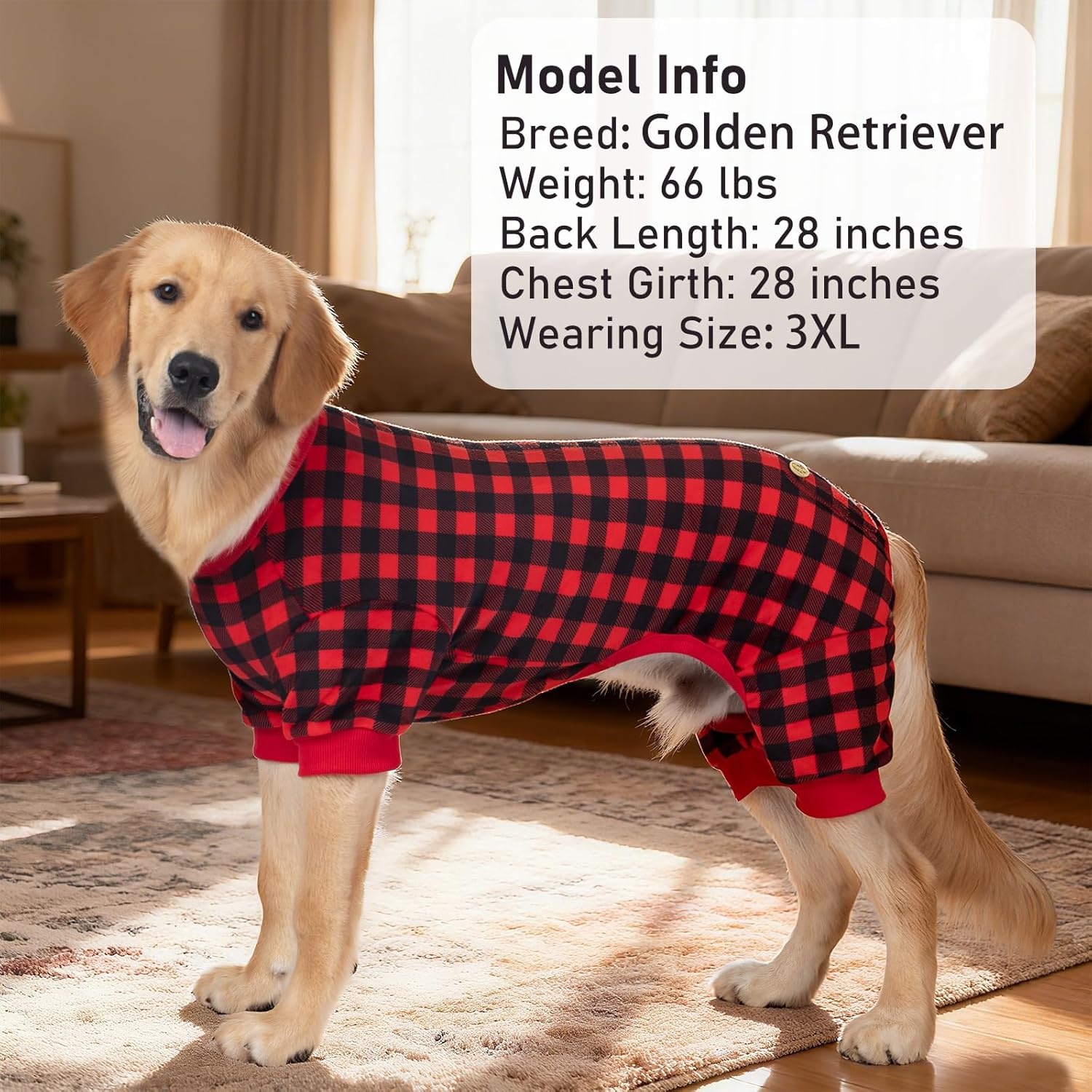 image:imageKYEESE Dog Pajamas Soft Dog Pajamas for Small Dogs Comfy Pet Costume Warm 4 Legs Pet Jammies Velvet Pets Onesie Stretchy Dogs Clothes Red Buffalo Check Pet PjsMRed