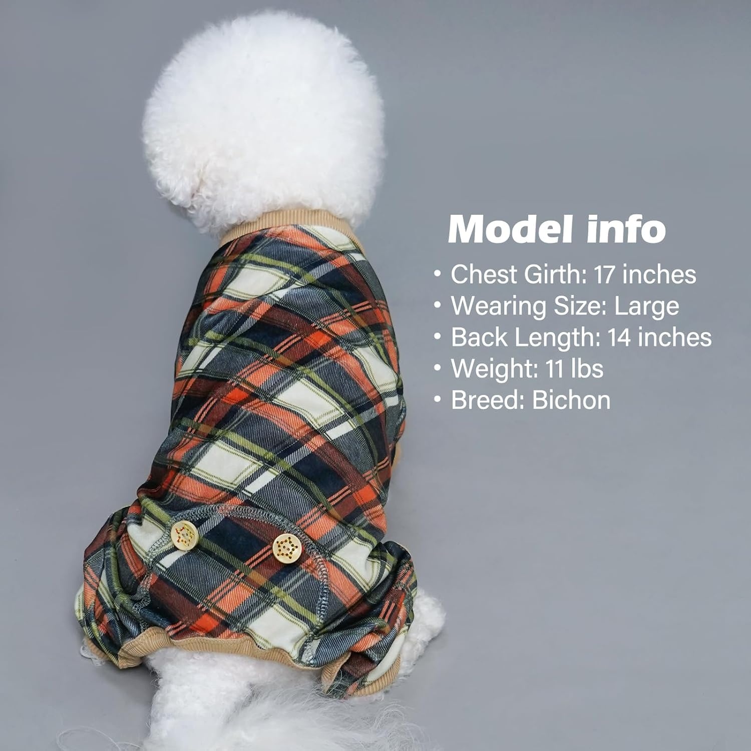image:imageKYEESE Dog Pajamas Soft Dog Pajamas for Small Dogs Comfy Pet Costume Warm 4 Legs Pet Jammies Velvet Pets Onesie Stretchy Dogs Clothes Red Buffalo Check Pet PjsMKhaki