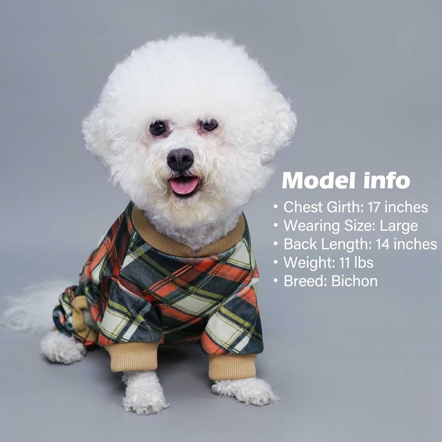 image:imageKYEESE Dog Pajamas Soft Dog Pajamas for Small Dogs Comfy Pet Costume Warm 4 Legs Pet Jammies Velvet Pets Onesie Stretchy Dogs Clothes Red Buffalo Check Pet PjsMKhaki