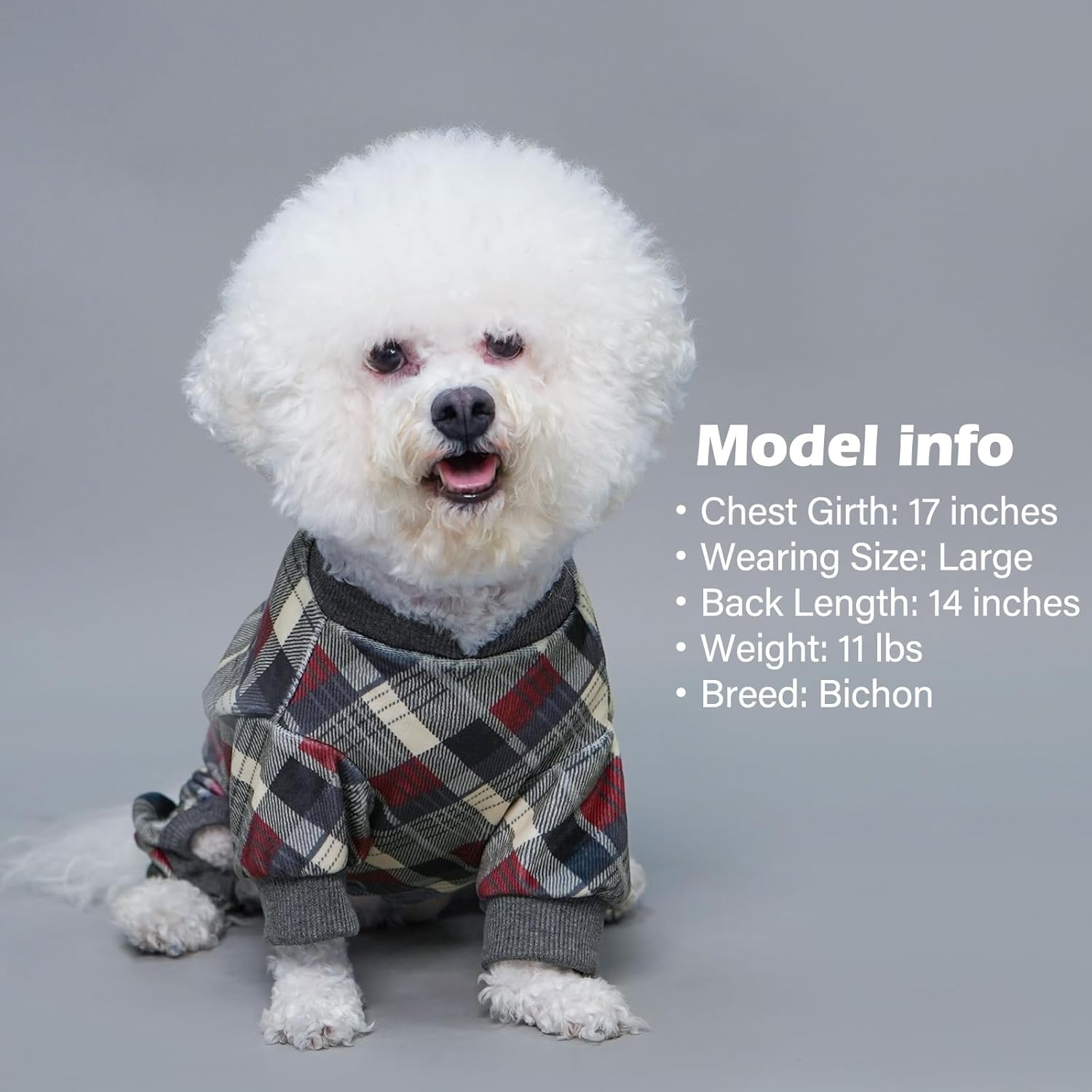 image:imageKYEESE Dog Pajamas Soft Dog Pajamas for Small Dogs Comfy Pet Costume Warm 4 Legs Pet Jammies Velvet Pets Onesie Stretchy Dogs Clothes Red Buffalo Check Pet PjsMGrey