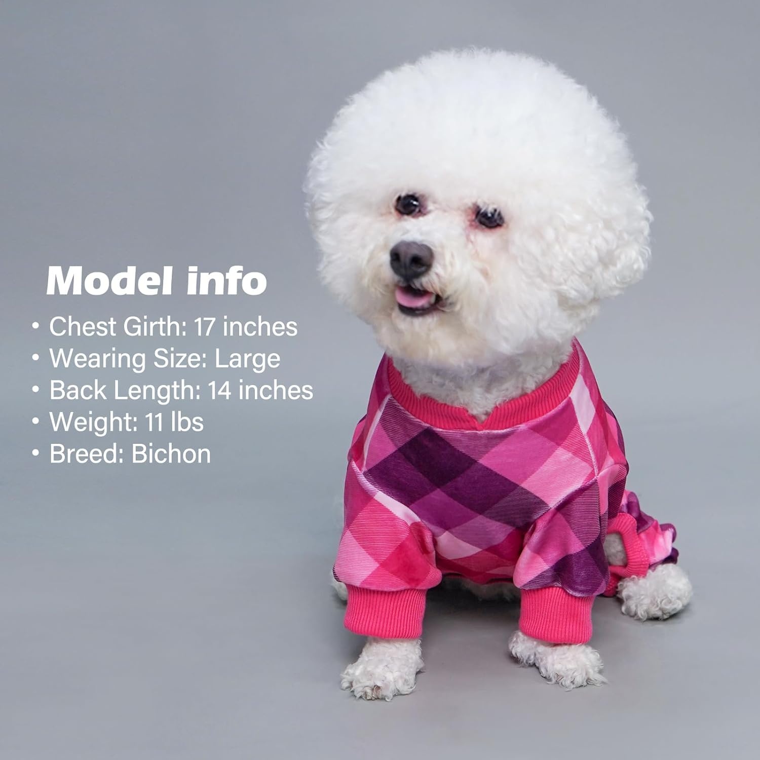 image:imageKYEESE Dog Pajamas Soft Dog Pajamas for Small Dogs Comfy Pet Costume Warm 4 Legs Pet Jammies Velvet Pets Onesie Stretchy Dogs Clothes Red Buffalo Check Pet PjsMPink