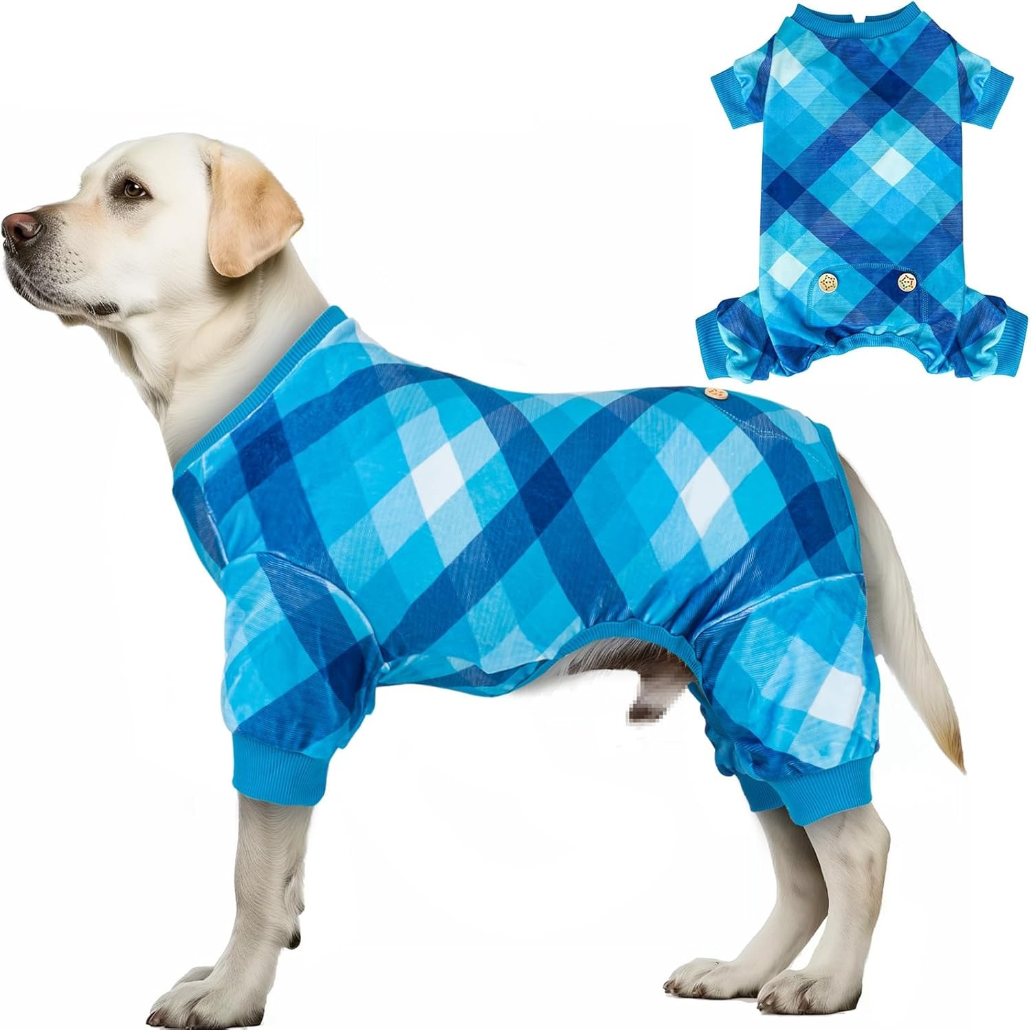 image:imageKYEESE Dog Pajamas Soft Dog Pajamas for Small Dogs Comfy Pet Costume Warm 4 Legs Pet Jammies Velvet Pets Onesie Stretchy Dogs Clothes Red Buffalo Check Pet PjsMBlue