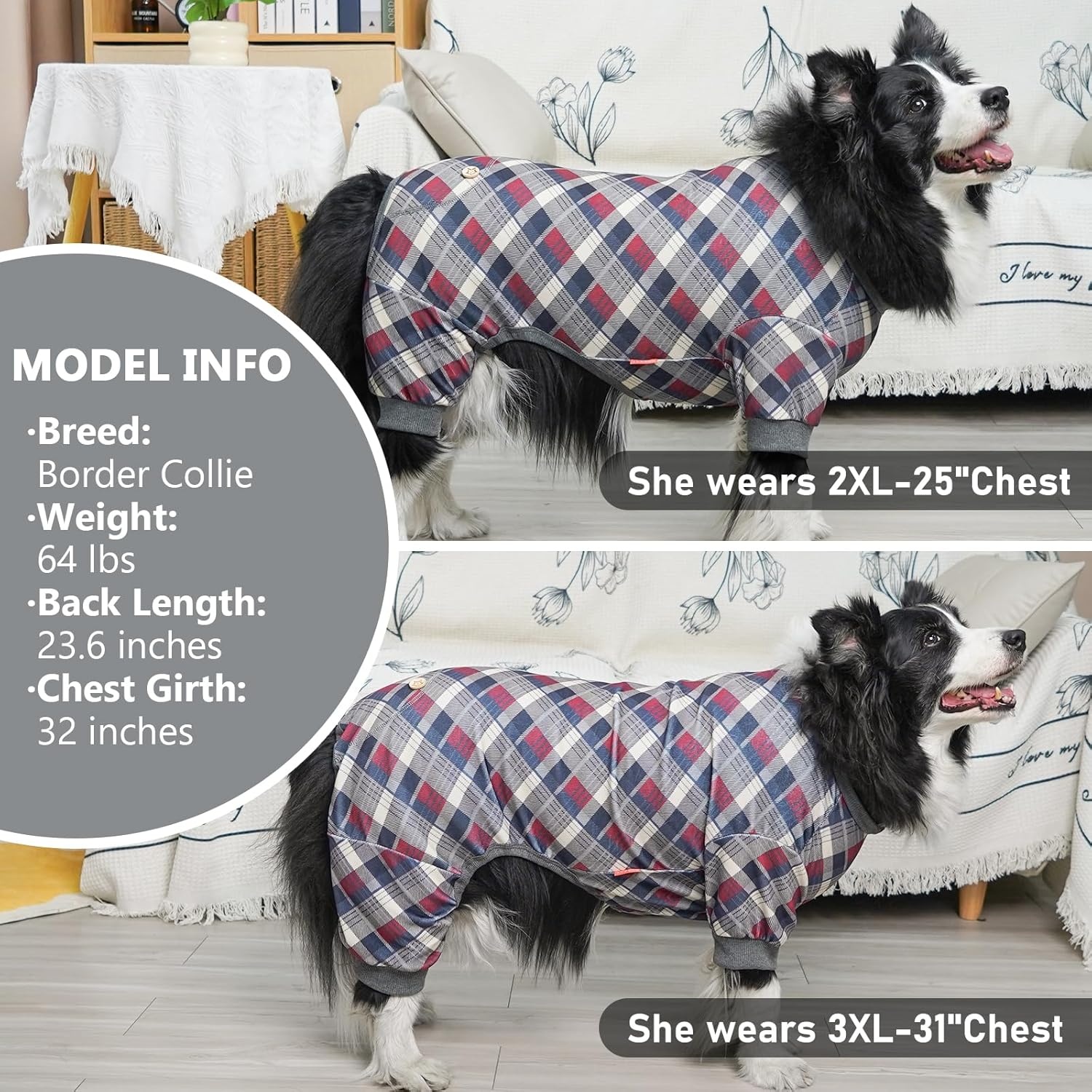 image:imageKYEESE Dog Pajamas Soft Dog Pajamas for Small Dogs Comfy Pet Costume Warm 4 Legs Pet Jammies Velvet Pets Onesie Stretchy Dogs Clothes Red Buffalo Check Pet PjsMGrey