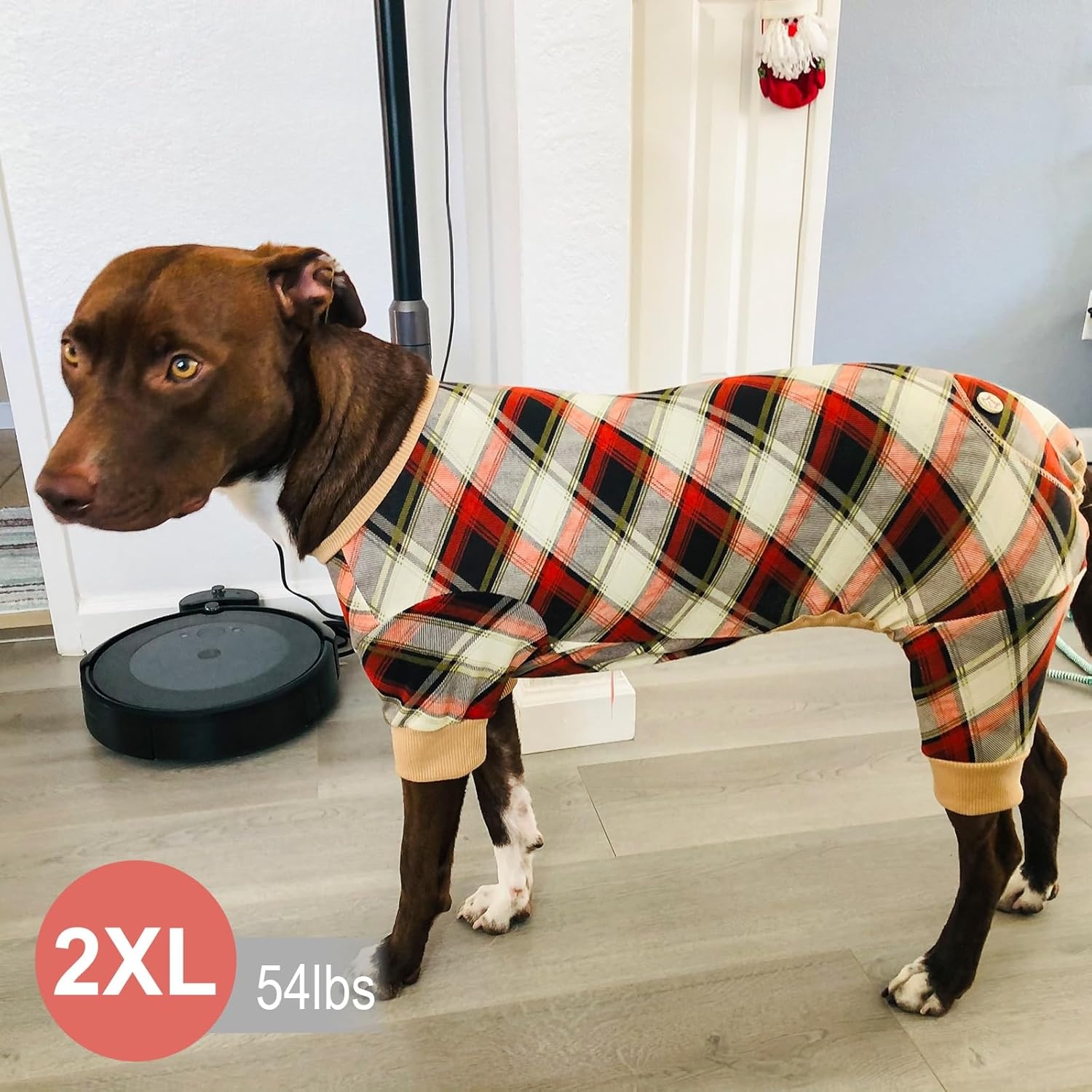 image:imageKYEESE Dog Pajamas Soft Dog Pajamas for Small Dogs Comfy Pet Costume Warm 4 Legs Pet Jammies Velvet Pets Onesie Stretchy Dogs Clothes Red Buffalo Check Pet PjsMPink