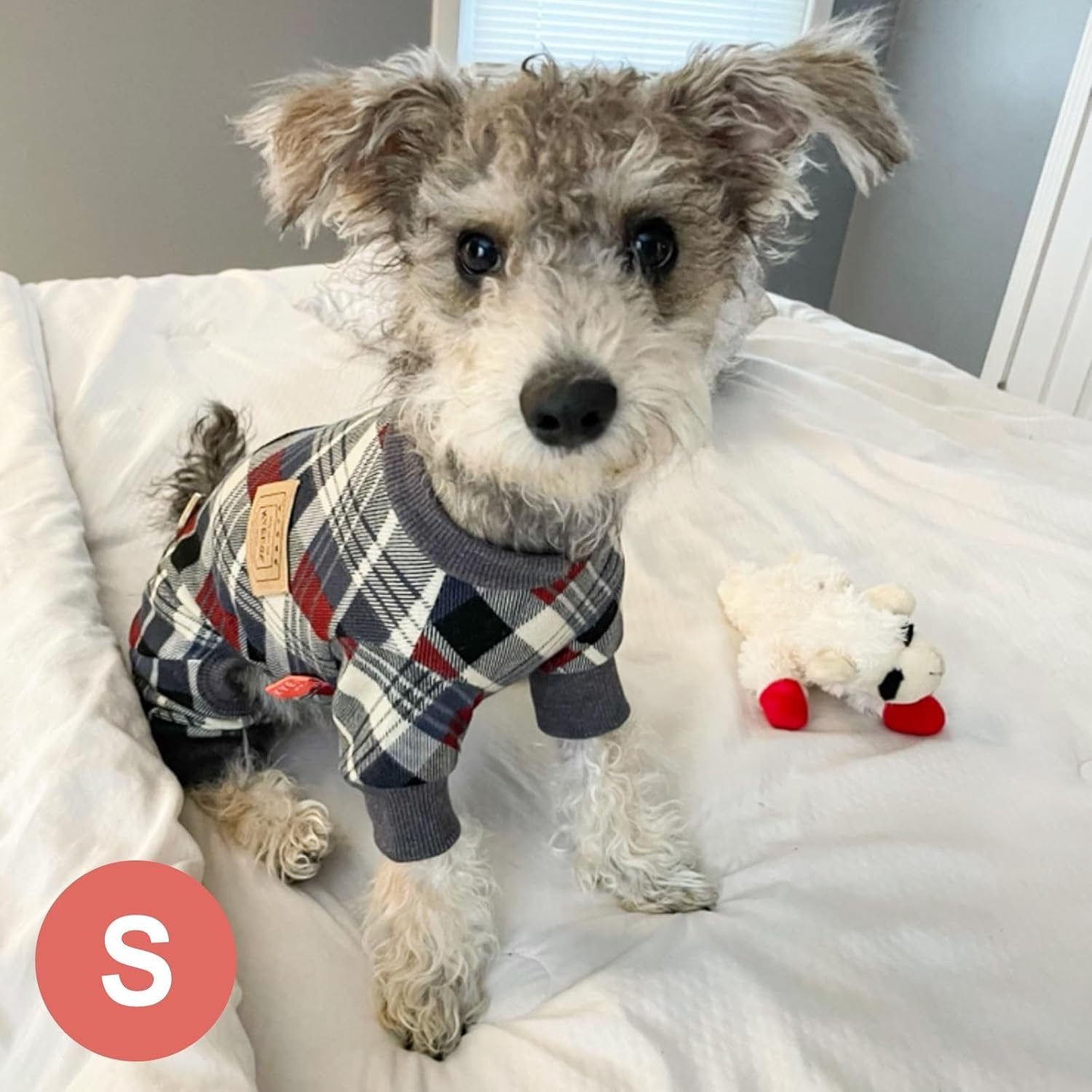 image:imageKYEESE Dog Pajamas Soft Dog Pajamas for Small Dogs Comfy Pet Costume Warm 4 Legs Pet Jammies Velvet Pets Onesie Stretchy Dogs Clothes Red Buffalo Check Pet PjsMGrey