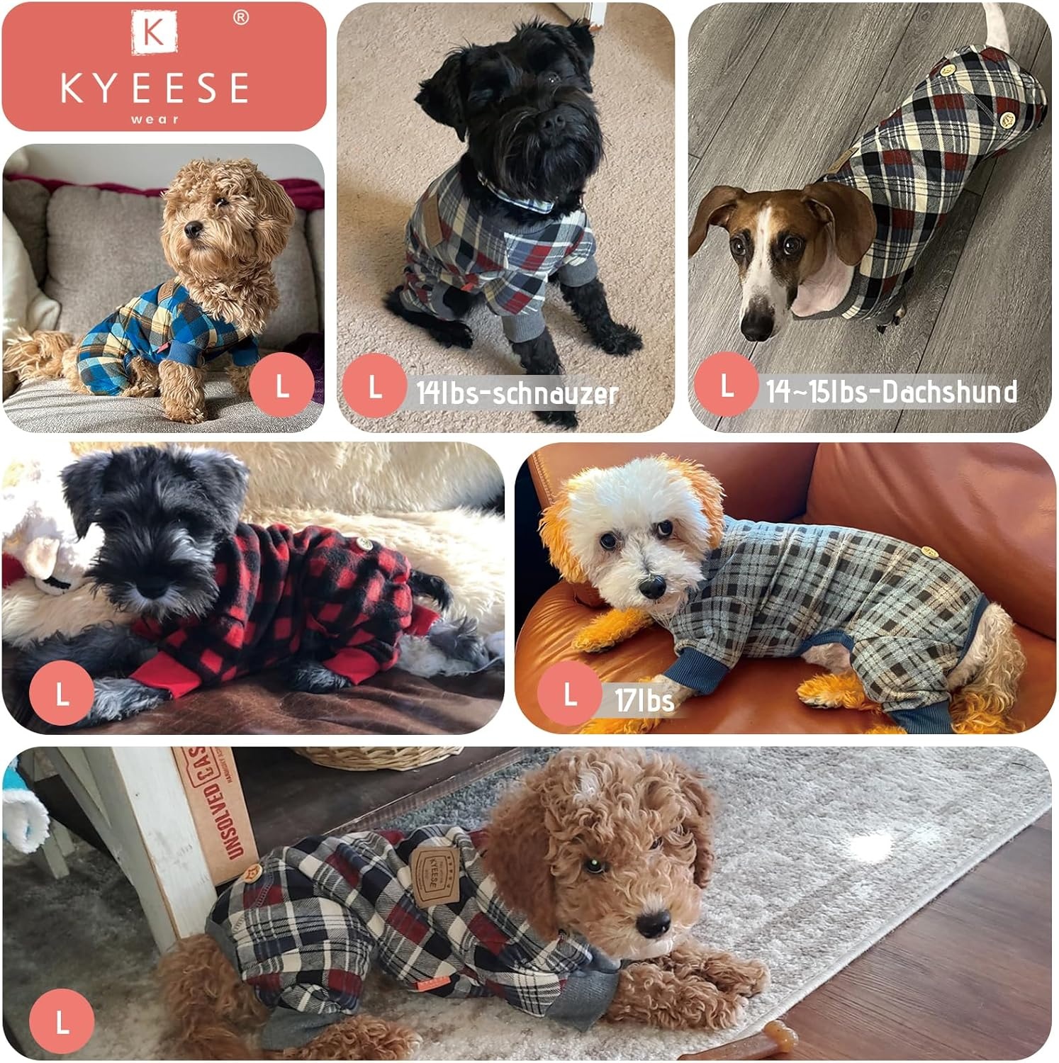 image:imageKYEESE Dog Pajamas Soft Dog Pajamas for Small Dogs Comfy Pet Costume Warm 4 Legs Pet Jammies Velvet Pets Onesie Stretchy Dogs Clothes Red Buffalo Check Pet PjsMPink