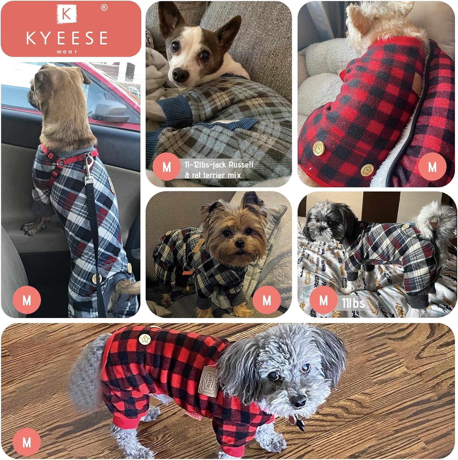 image:imageKYEESE Dog Pajamas Soft Dog Pajamas for Small Dogs Comfy Pet Costume Warm 4 Legs Pet Jammies Velvet Pets Onesie Stretchy Dogs Clothes Red Buffalo Check Pet PjsMPink