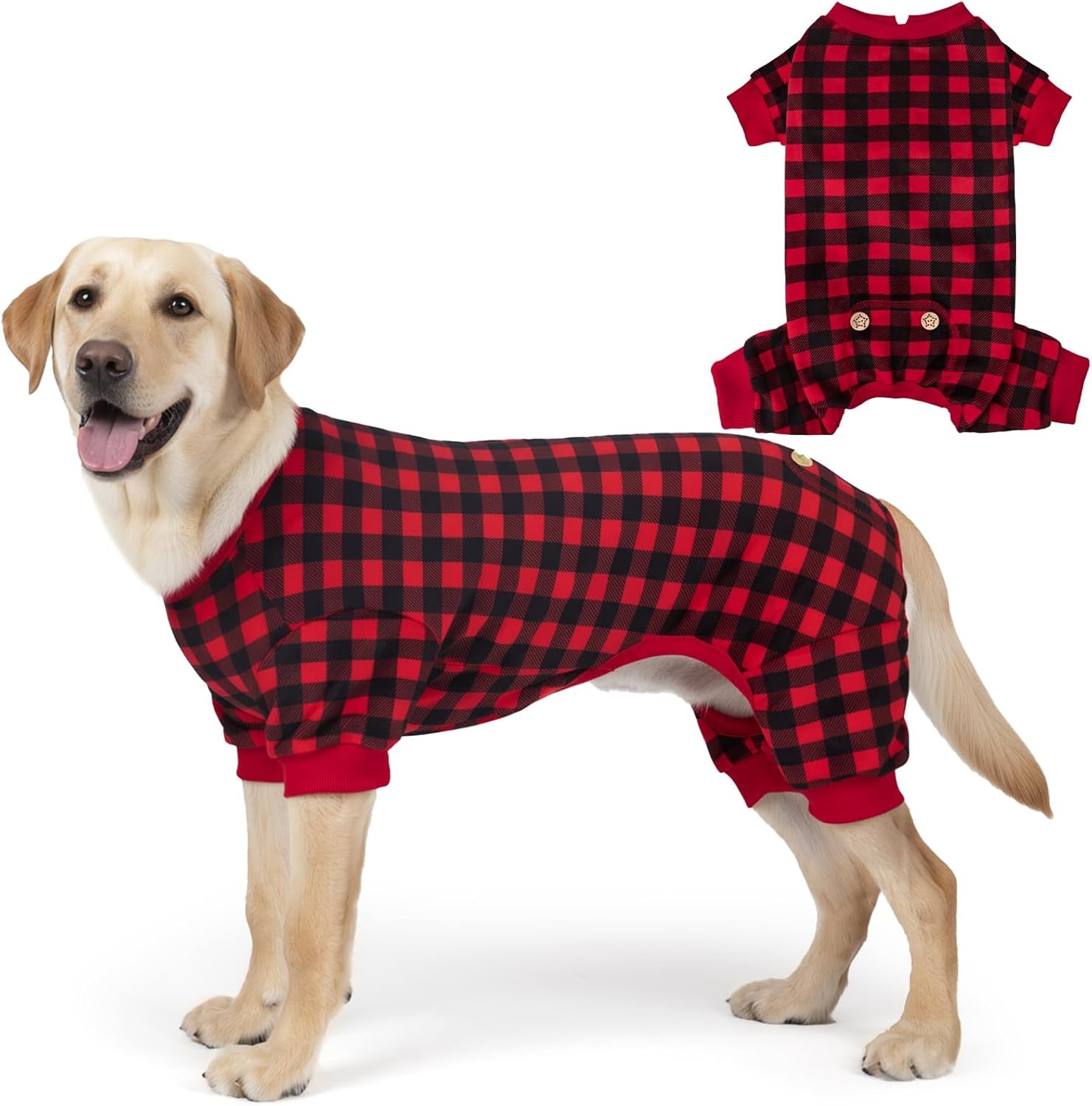 image:imageKYEESE Dog Pajamas Soft Dog Pajamas for Small Dogs Comfy Pet Costume Warm 4 Legs Pet Jammies Velvet Pets Onesie Stretchy Dogs Clothes Red Buffalo Check Pet PjsMRed