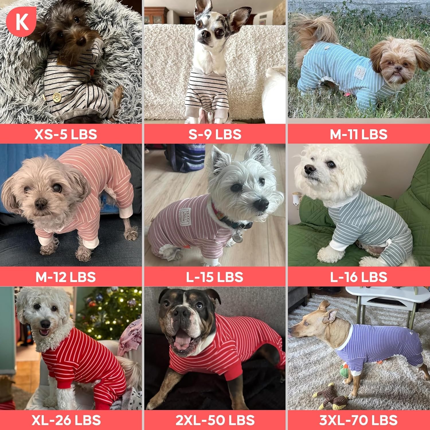 image:imageKYEESE Dog Pajamas Stretchable 4 Legs Doggie Jammies Striped Jumpsuit Lightweight Onesie Puppy Pajamas Cozy Outfit Comfortable Dog Clothes Hair Shedding Cover Pet Sleepwear Green Striped Medium10 Grey
