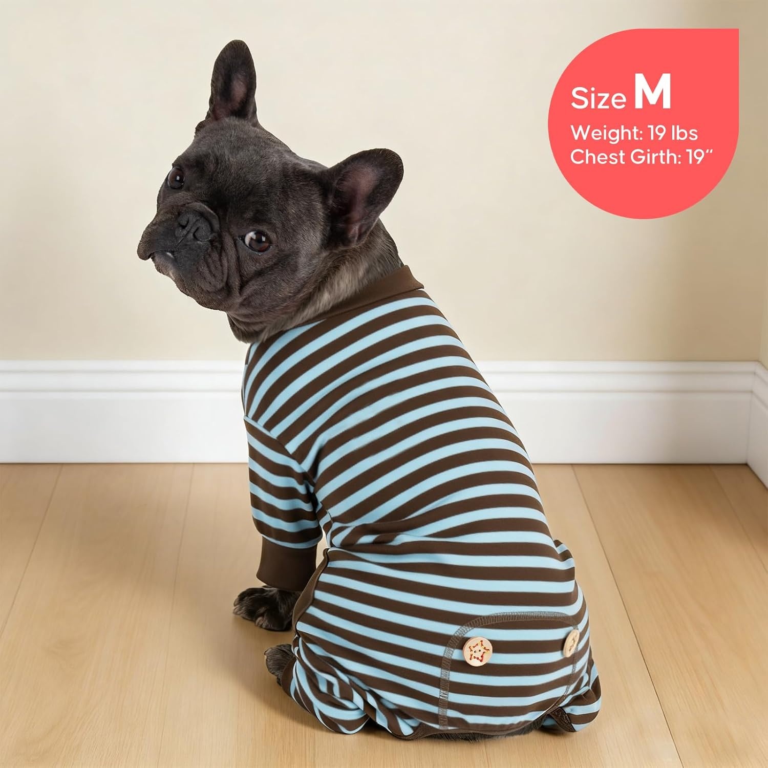 image:imageKYEESE Dog Pajamas Stretchable 4 Legs Doggie Jammies Striped Jumpsuit Lightweight Onesie Puppy Pajamas Cozy Outfit Comfortable Dog Clothes Hair Shedding Cover Pet Sleepwear Green Striped Medium08 Blue Stripe