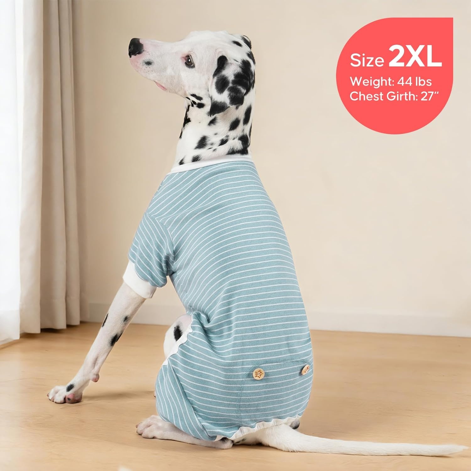 image:imageKYEESE Dog Pajamas Stretchable 4 Legs Doggie Jammies Striped Jumpsuit Lightweight Onesie Puppy Pajamas Cozy Outfit Comfortable Dog Clothes Hair Shedding Cover Pet Sleepwear Green Striped Medium01 Green Stripe